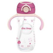 1st Step 330 ml BPA Free Anti-Spill Soft Silicone Weighted Straw Baby Sipper Cup with Twin Handle and Flip Top (6m+) - Pink 1st Step