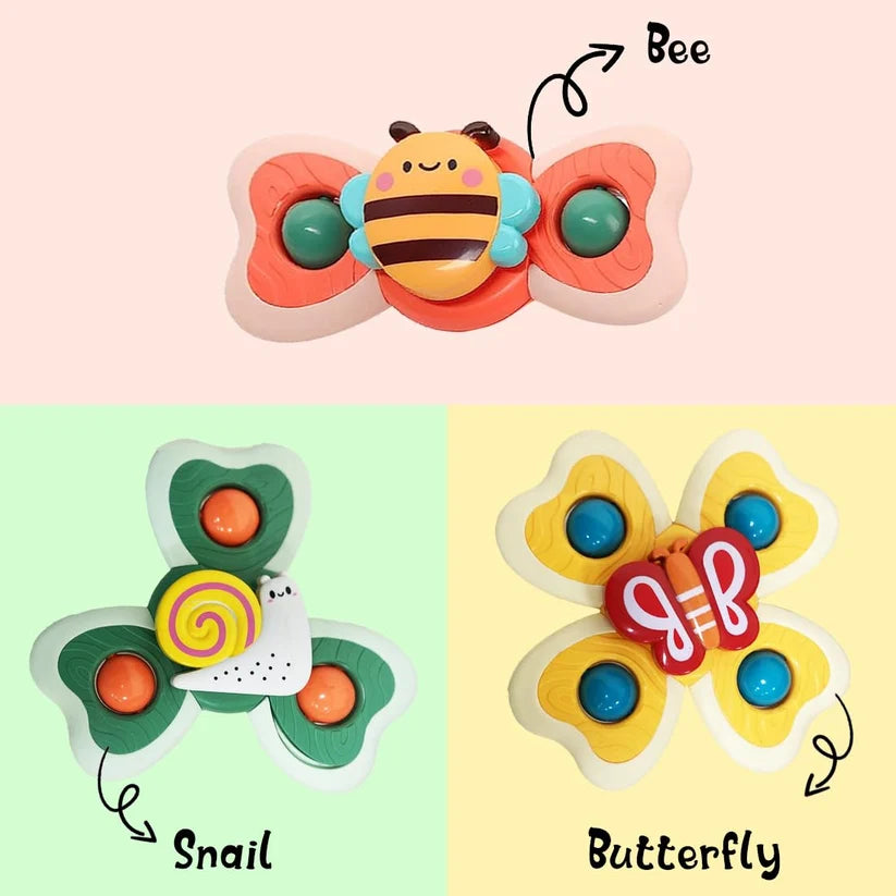 Suction Spinner Baby Bath Toys 3 Pcs | Spinning Snail Bath Toy Set for Babies & Toddlers