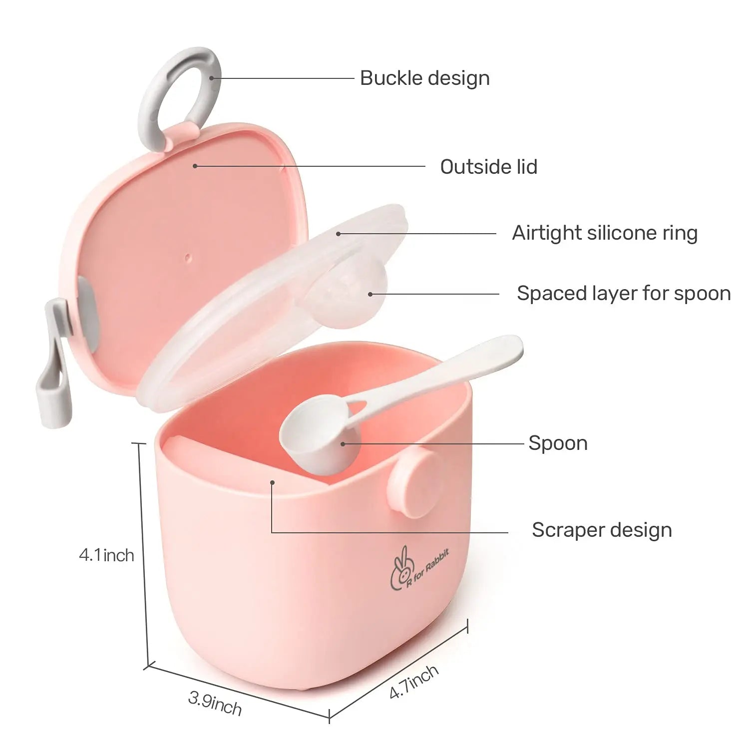 R for Rabbit Silicone First Feed Meal Box for Baby, Kids Multi-Functional Milk Powder Container Box 210G (Pink) R for Rabbit