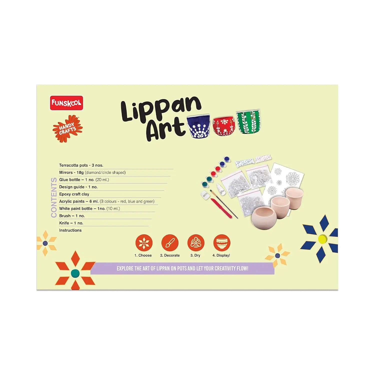 Funskool Handycrafts Lippan Art, Pot Decorating kit, Traditional Art, Mirror Work, Toys for Kids, Art and Craft Kit, DIY Kit For Kids, Ages 6 Years and Above, Multicolour Giggles Funskool
