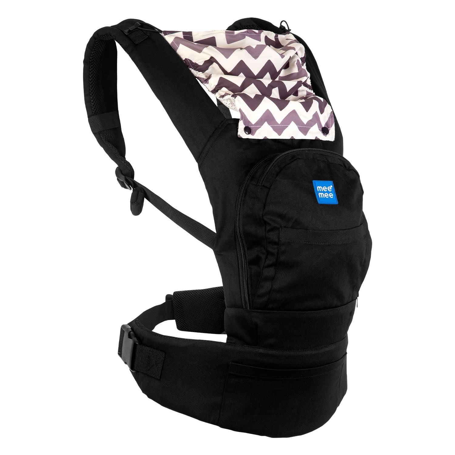 Mee Mee Cuddle Up Baby Carrier | 0-2 Years, Upto 16 Kgs Baby | Light Weight Kangaroo Baby Carry Bags/Wrap | Padded Waist Belt Comfortable Carrying Positions | Lightweight & Travel Friendly (Black Grey)