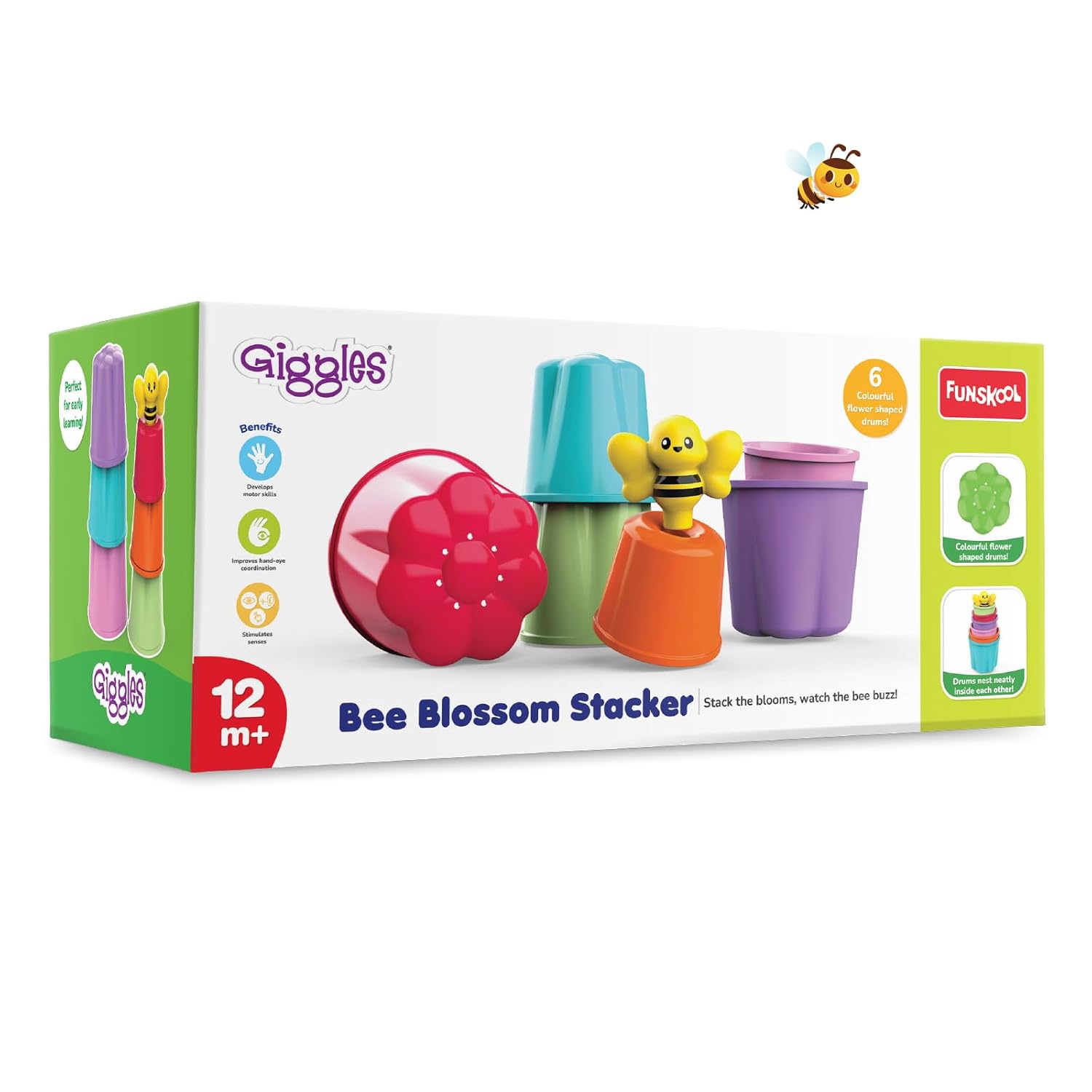 Giggles Funskool Bee Blossom Stacker, Fun & Development Toy for Babies, Educational Brain Activity Toys, Perfect for Early Learning, Multicolor Stacking Gift Set for Kids, Age 12+ Months