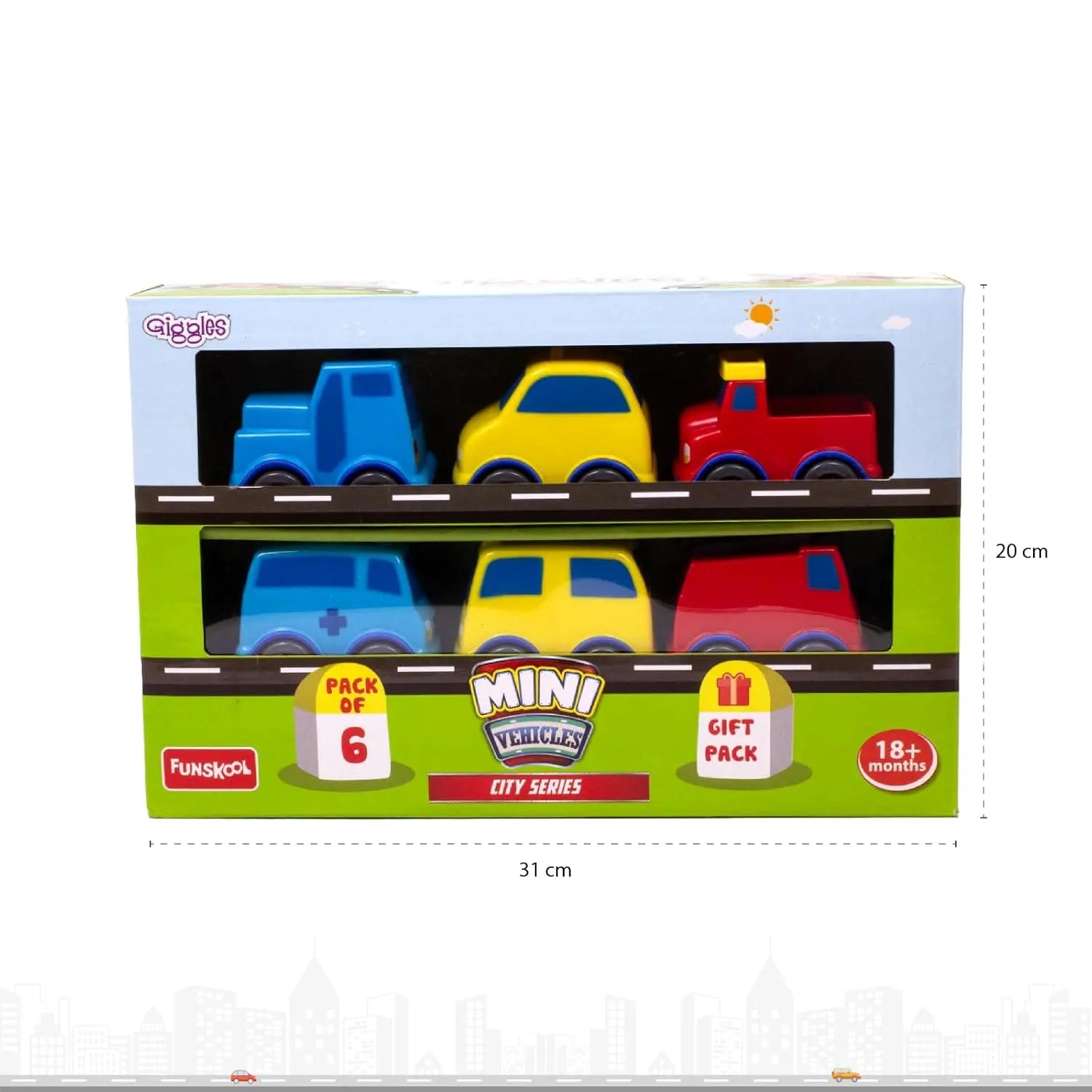 Funskool Giggles - Mini Vehicles City Series, Push and go Multicolor, Combo Pack, Gift Set, for 18 Months and Above. Giggles Funskool