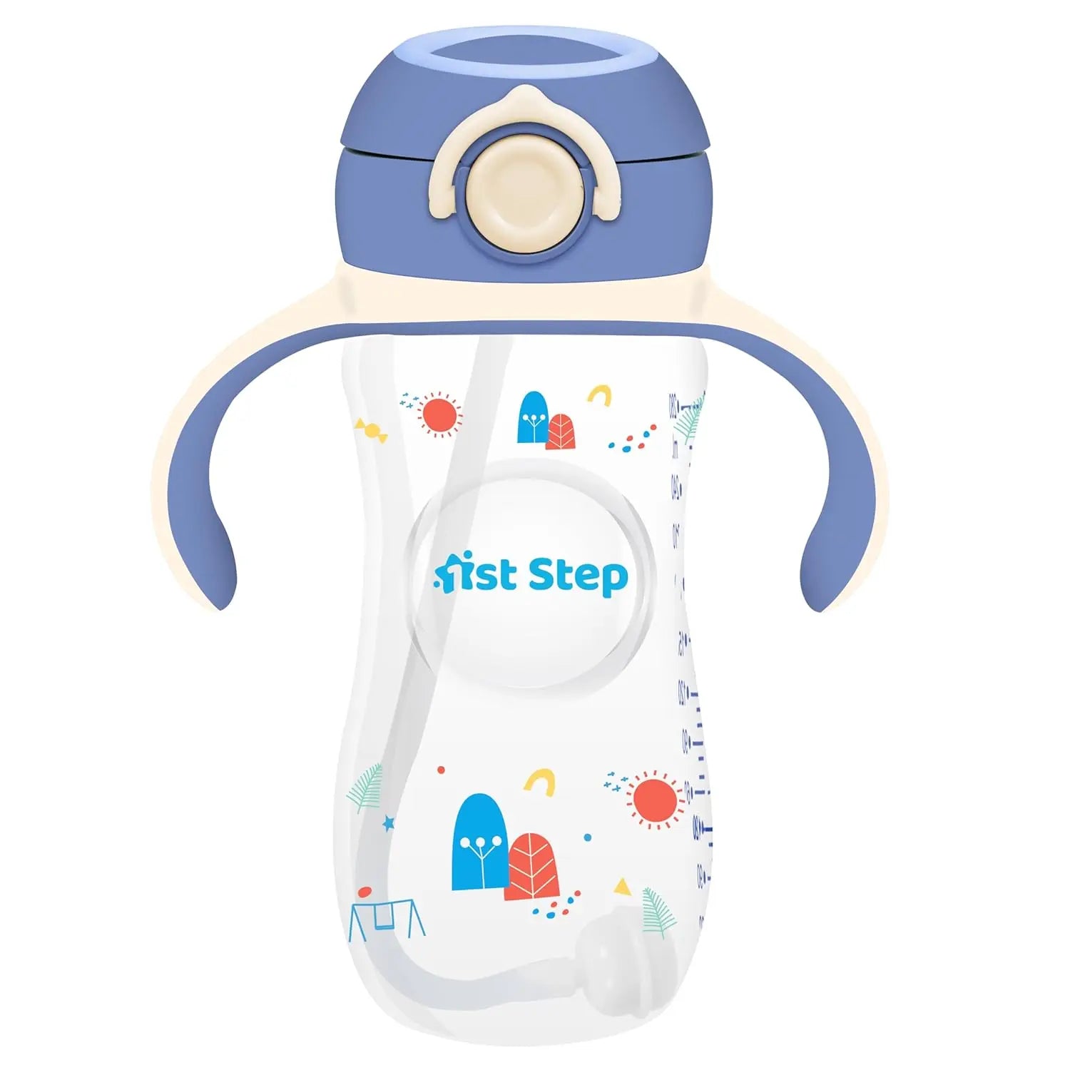1st Step 330 ml BPA Free Anti-Spill Soft Silicone Weighted Straw Baby Sipper Cup with Twin Handle and Flip Top (6m+) - Blue 1st Step