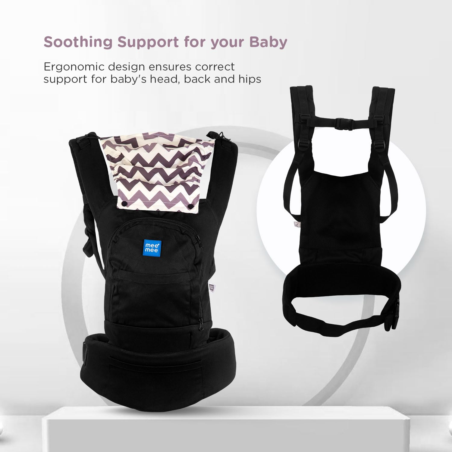 Mee Mee Cuddle Up Baby Carrier | 0-2 Years, Upto 16 Kgs Baby | Light Weight Kangaroo Baby Carry Bags/Wrap | Padded Waist Belt Comfortable Carrying Positions | Lightweight & Travel Friendly (Black Grey)