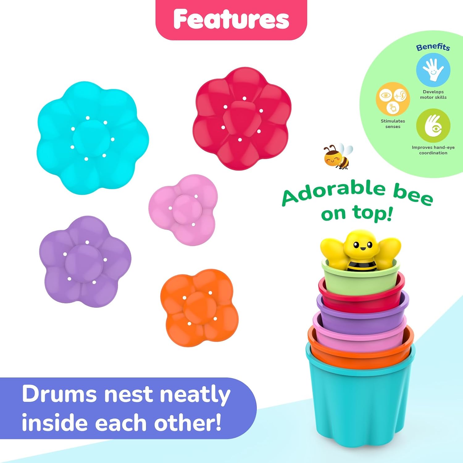 Giggles Funskool Bee Blossom Stacker, Fun & Development Toy for Babies, Educational Brain Activity Toys, Perfect for Early Learning, Multicolor Stacking Gift Set for Kids, Age 12+ Months