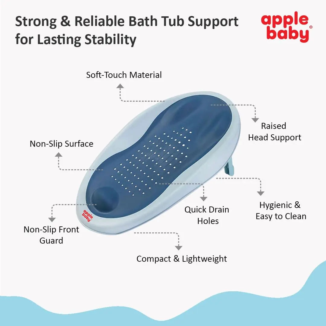 Apple Baby Bather tub Bath Support, Soft-Touch TPE Material, Non-Slip Surface with Quick Drain Holes, Compact and Lightweight (Blue) Apple Baby