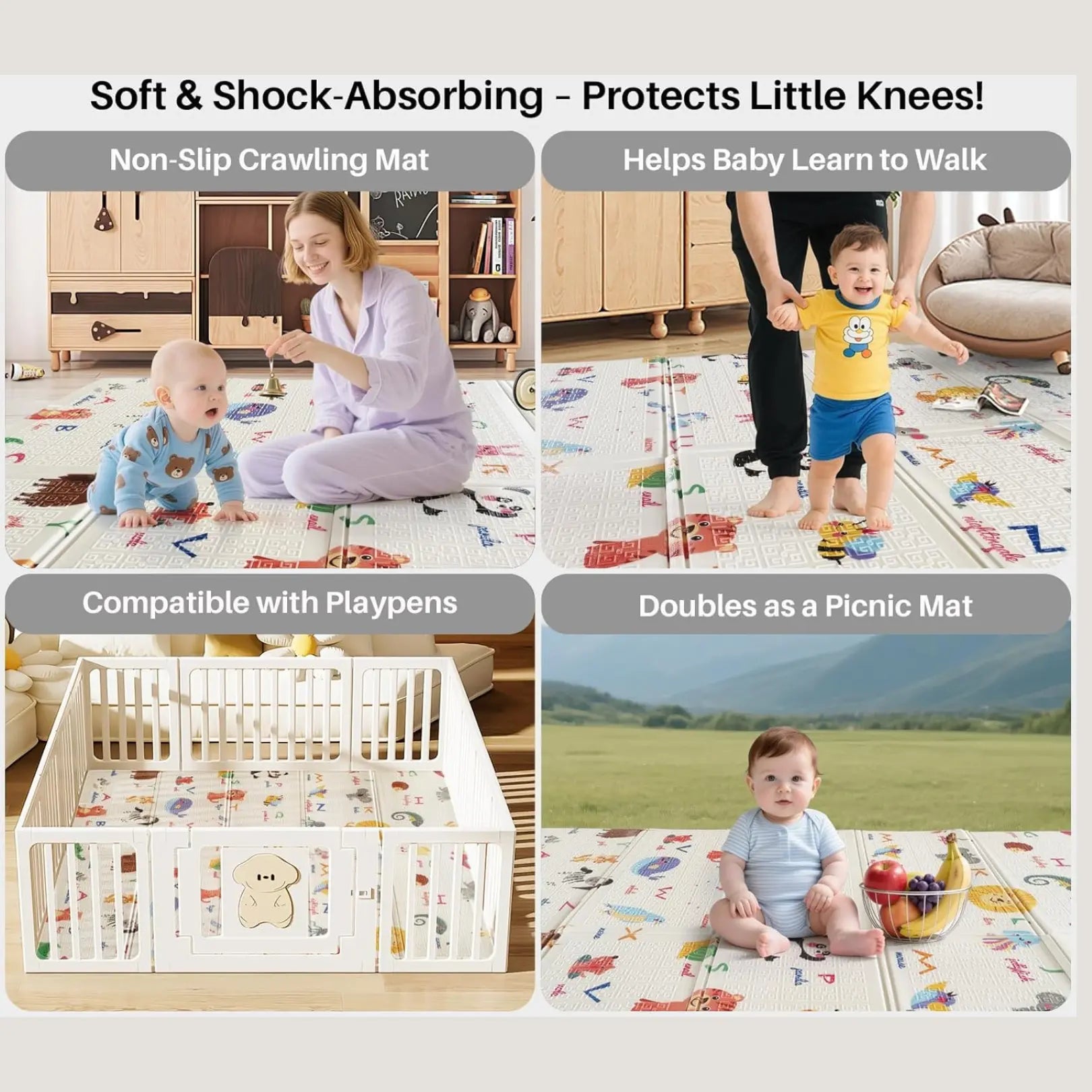 Reversible Baby Play Mat, Learning & Crawling Foldable Foam Mat (Medium) babee D