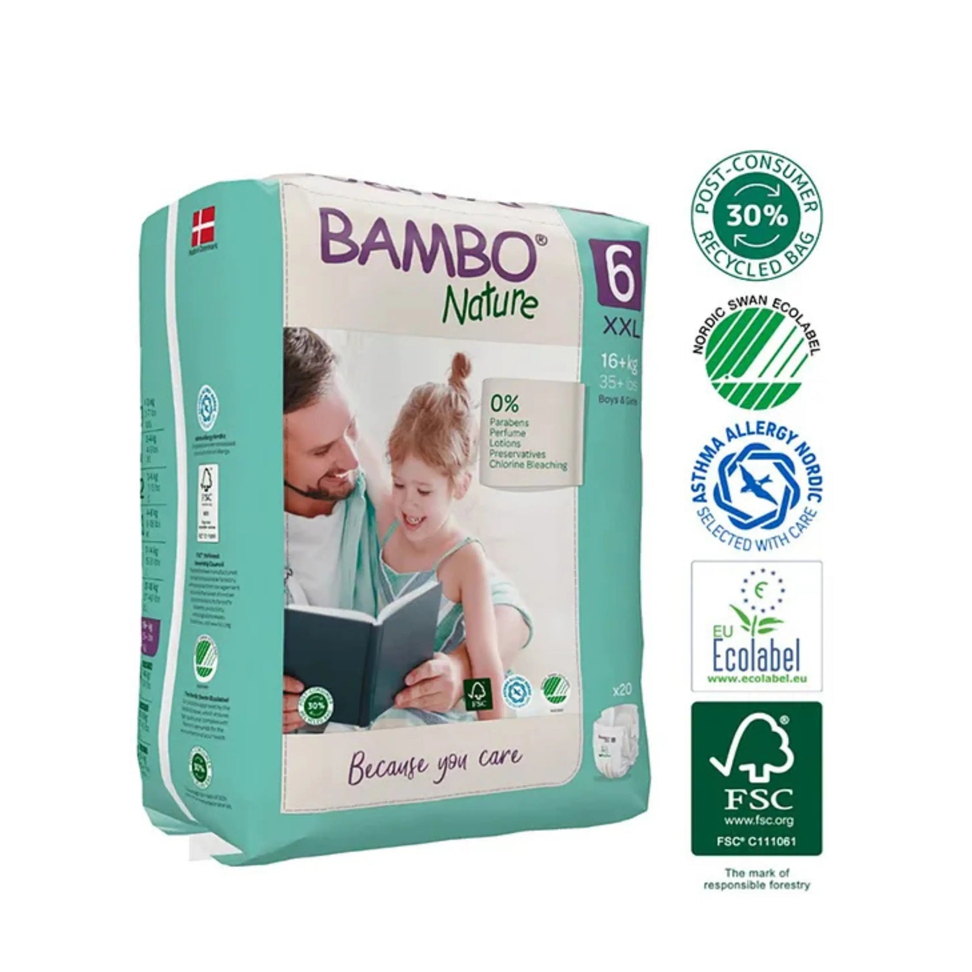 Bambo Nature Monthly Box - Skin Friendly Tape Style Diapers (size - 6) - XXL ( Pack Of 6 ) Bambo Nature