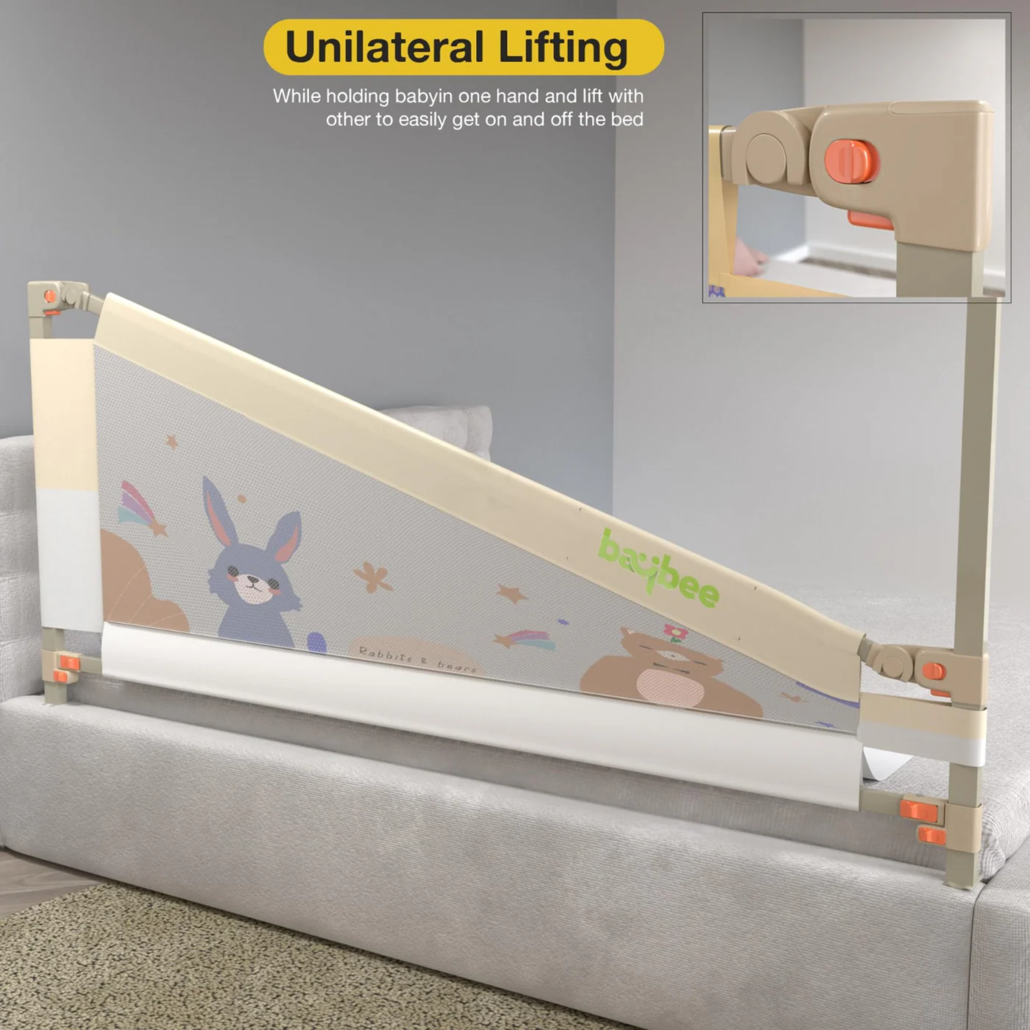 Baby Bed Rail Guard Foldable & Portable Safety Protector (200 x 80 cm) – Toddler Bed Safety Guard with Breathable Mesh, Strong Frame & Easy Installation for Kids