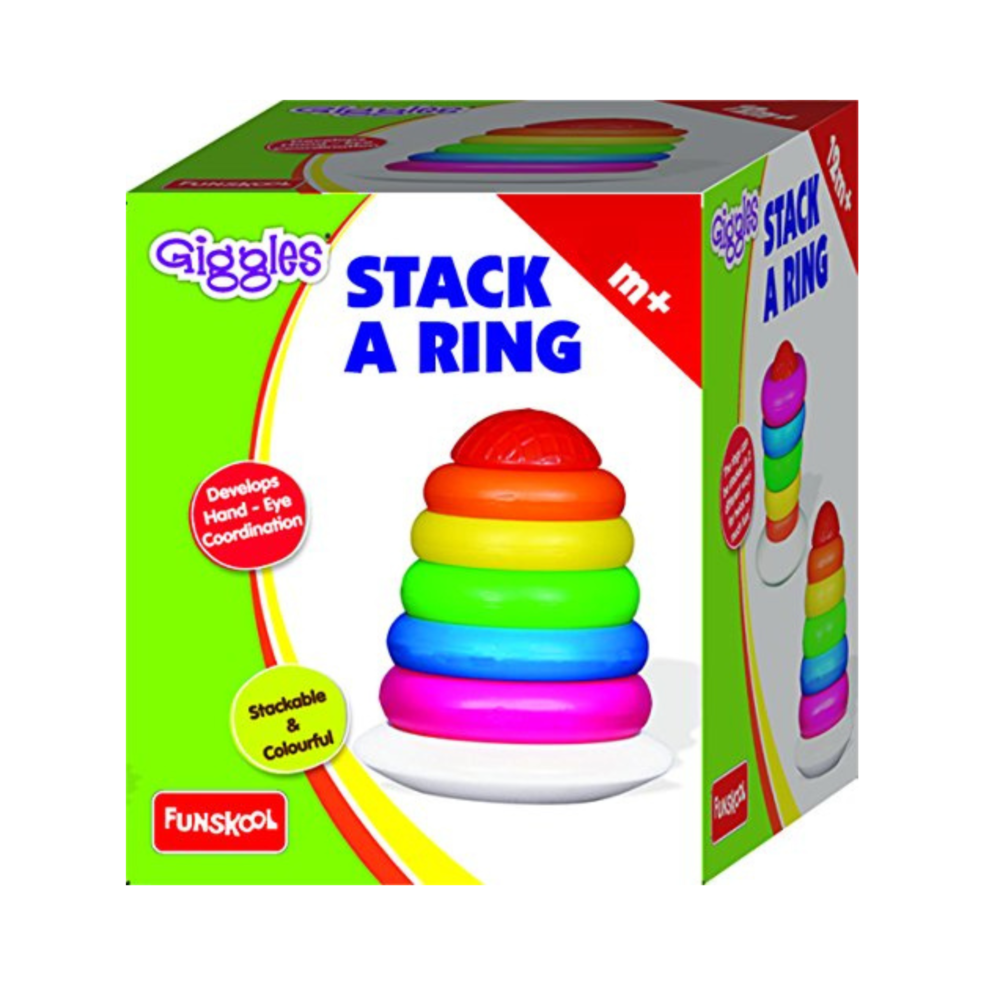Giggles Funskool - Stack A Ring , Multicolour Stacking Toy With 5 Colourful Rings, Helps To Grasp, Shake And Stack, Toy For 1 Year Old, Infant And Preschool Toys