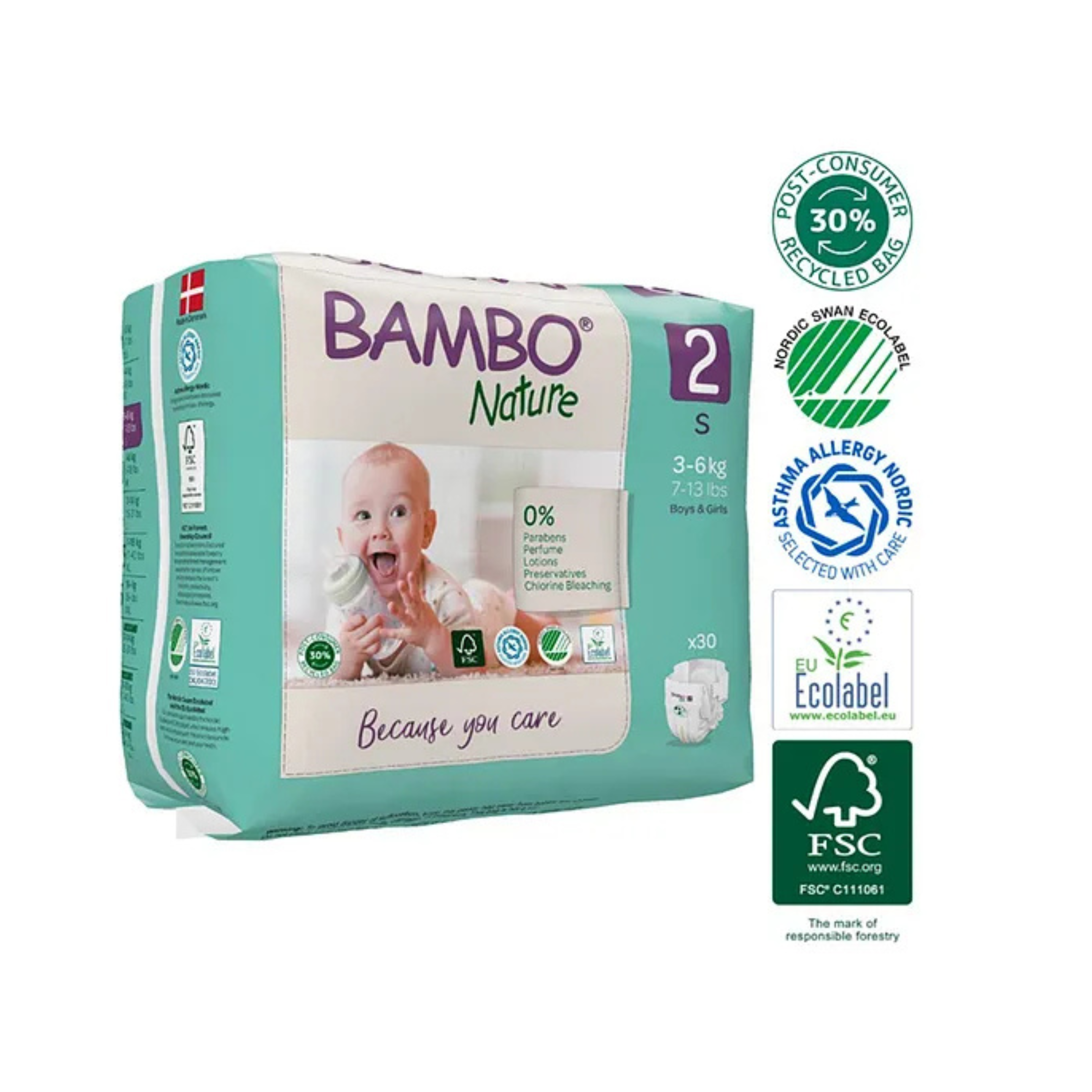 Bambo Nature Monthly Box - Skin Friendly Tape Style Diapers (size - 2) - Small (Pack Of 6 )