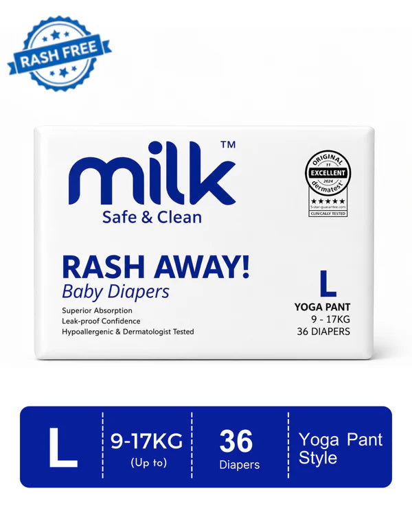 MILK Safe & Clean Baby Diapers Flexi Tape L | Pack of 36 | Soft, Leak-Proof Disposable Diapers for Newborn Babies