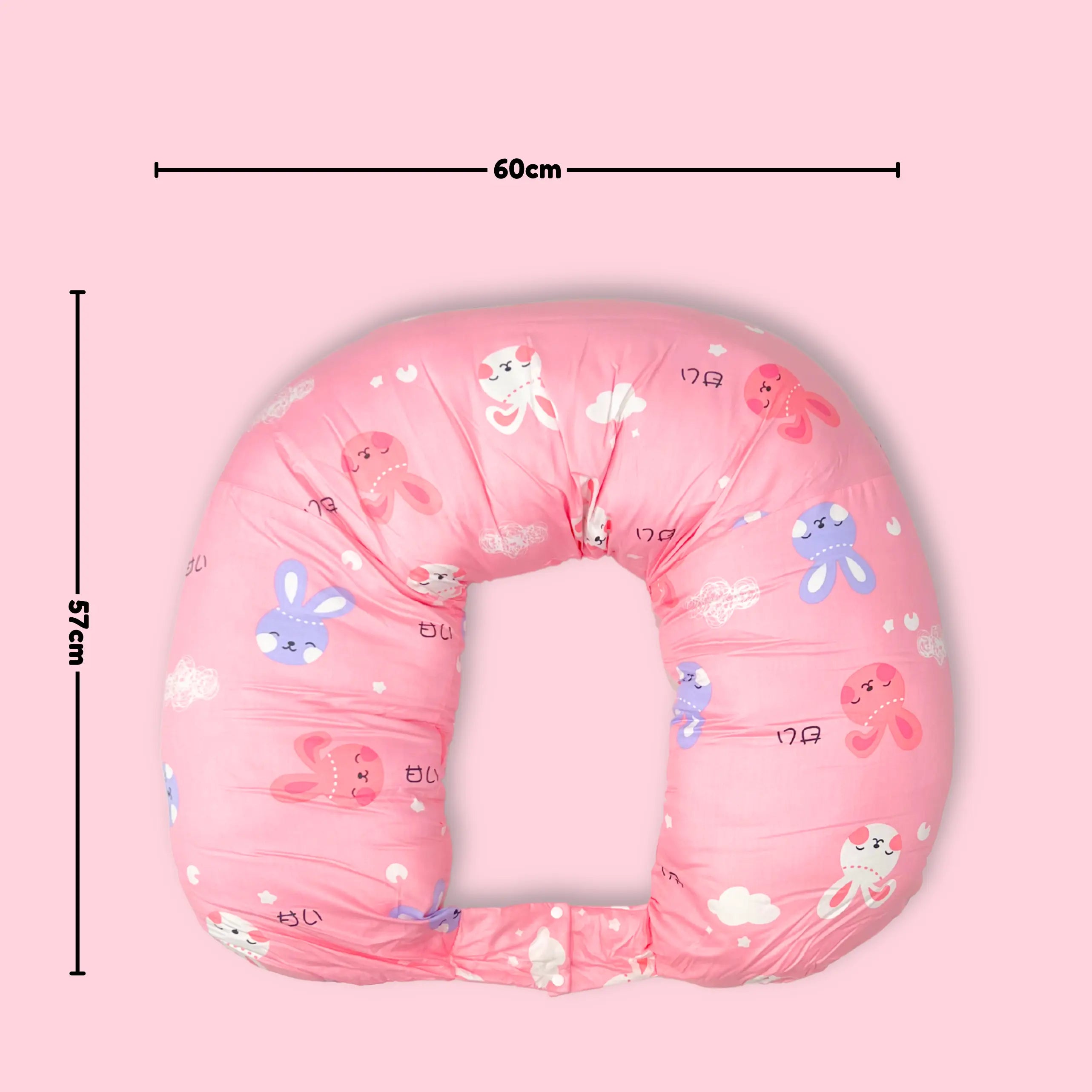 Breast Feeding & Nursing Pillow with Buckle Adjustment and also used as a pregnancy pillow 100% Organic Cotton - Pink bunny babee D