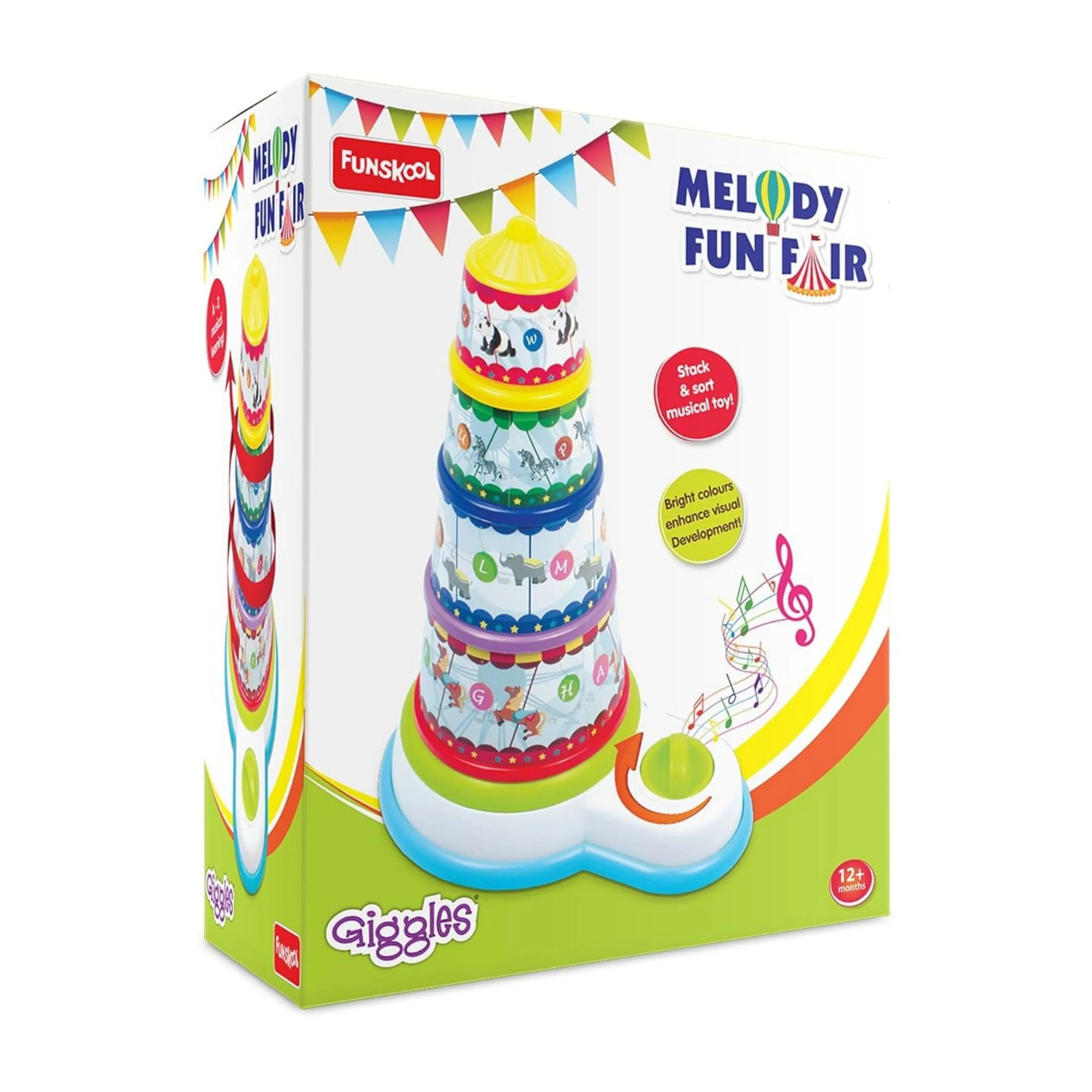 Giggles Funskool - Melody Funfair, Multicolour Musical Stacking Toy, Toy for Kids, Helps to Sort, Stack and Nest, 12 Months & Above, Infant and Preschool Toys Giggles Funskool