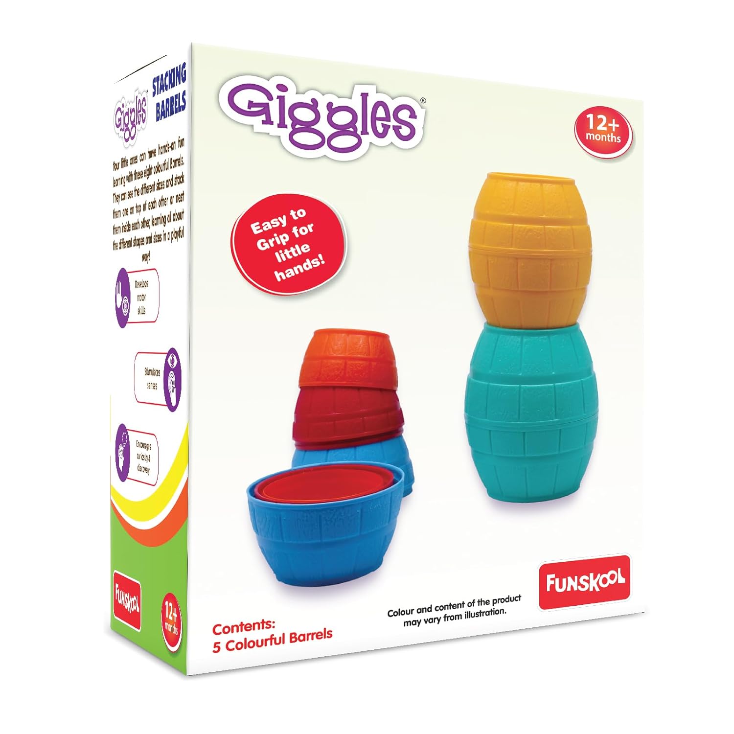 Giggles Funskool Stackable Blocks Barrels, Nesting & Stackable Toy for Kids, Encourages Learning & Development, Fun Activity for Babies, Gift Set for Kid, Age 12+ Months