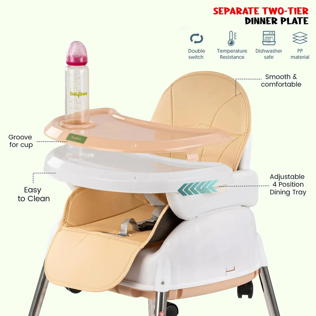 Baybee Nora 4-in-1 Convertible High Chair for Kids | Adjustable Baby Feeding Chair with Safety Harness, Cushion & Removable Tray