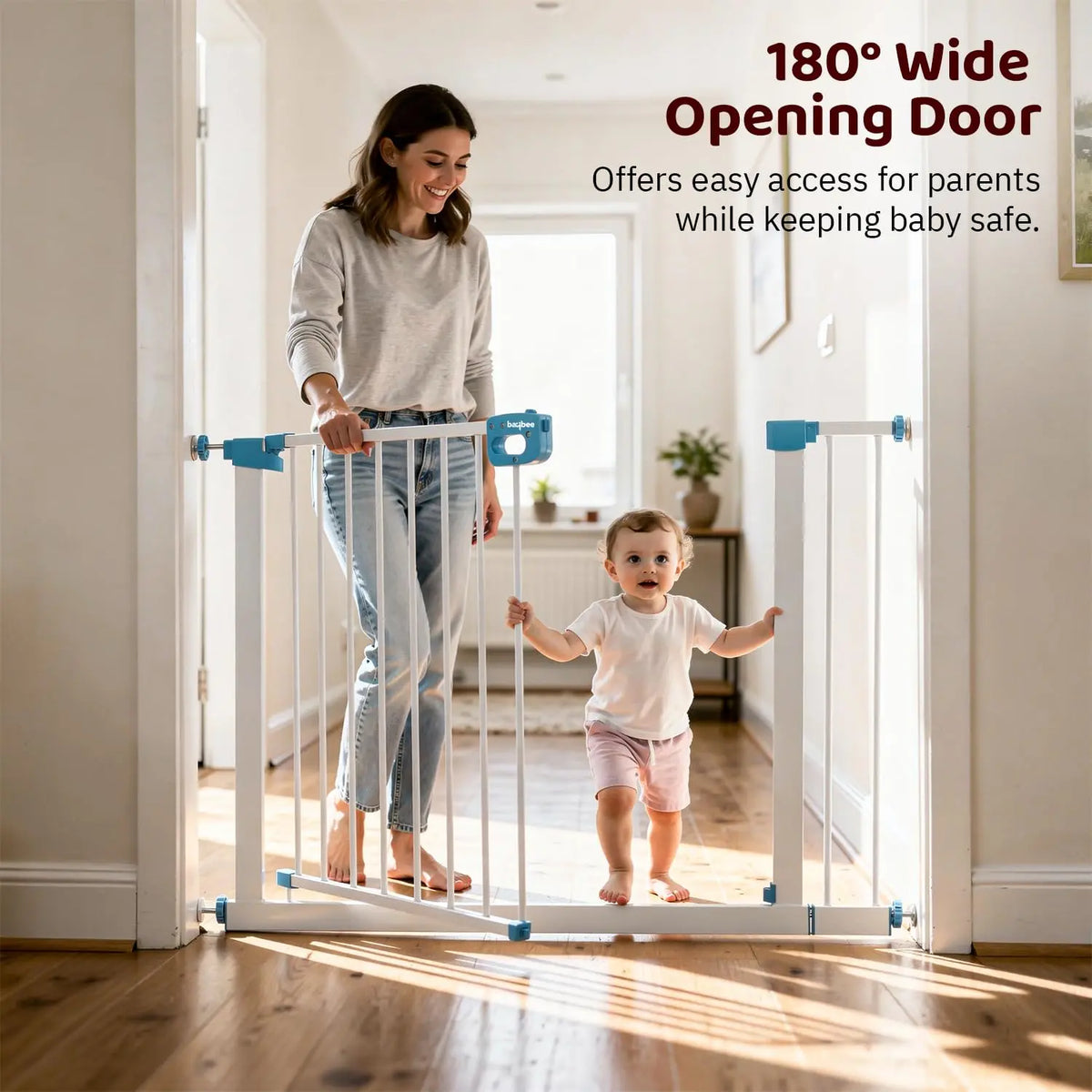 Baybee Baby Safety Gate for Door & Stairs 75–95 cm | Auto-Close Child Safety Gate | No-Drill Pressure Mount | Double Lock for Kids & Pets