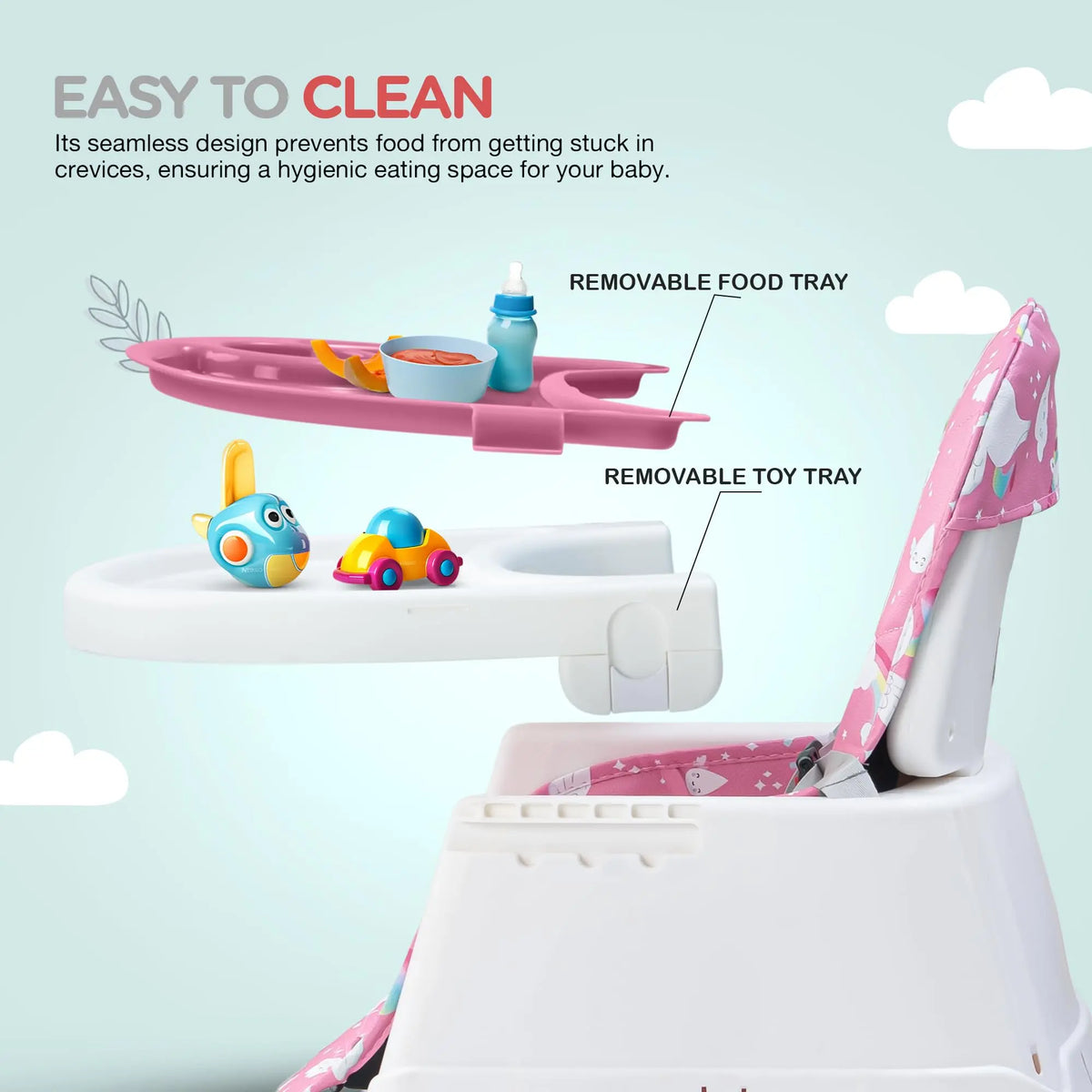 Baybee 4-in-1 Convertible High Chair for Kids | Foldable Baby Feeding Chair with Safety Harness & Removable Tray