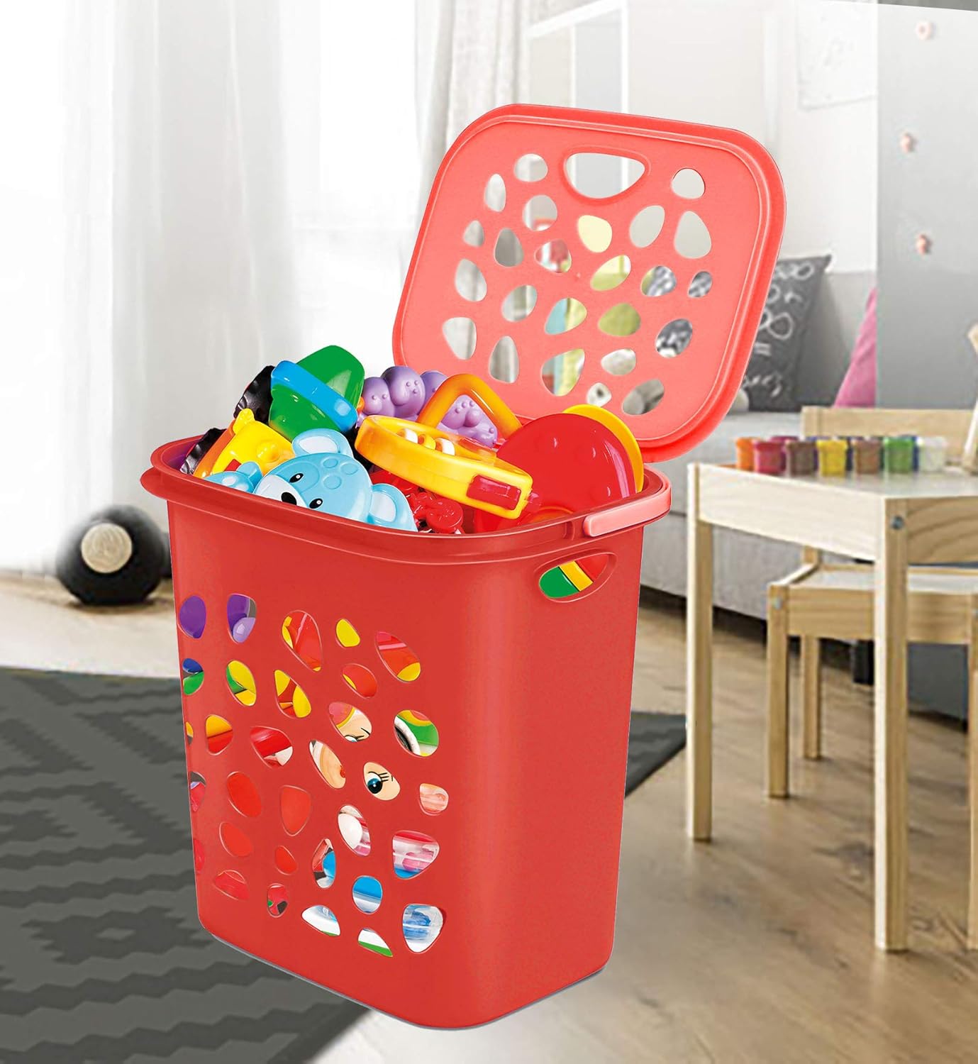 Milton Hamper Laundry/Toy Organizer Basket, 35 liters, Red