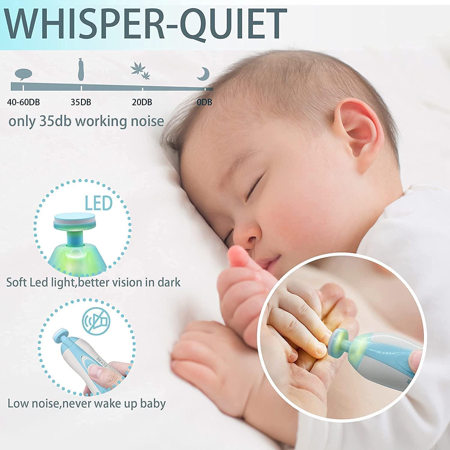 Baby Nail Trimmer New Born with Lights | Electric Baby Nail Cutter 0-6 Months with Multiple Filer Heads Adjustment | New Born Baby Products, Pack of 1, Multicolour