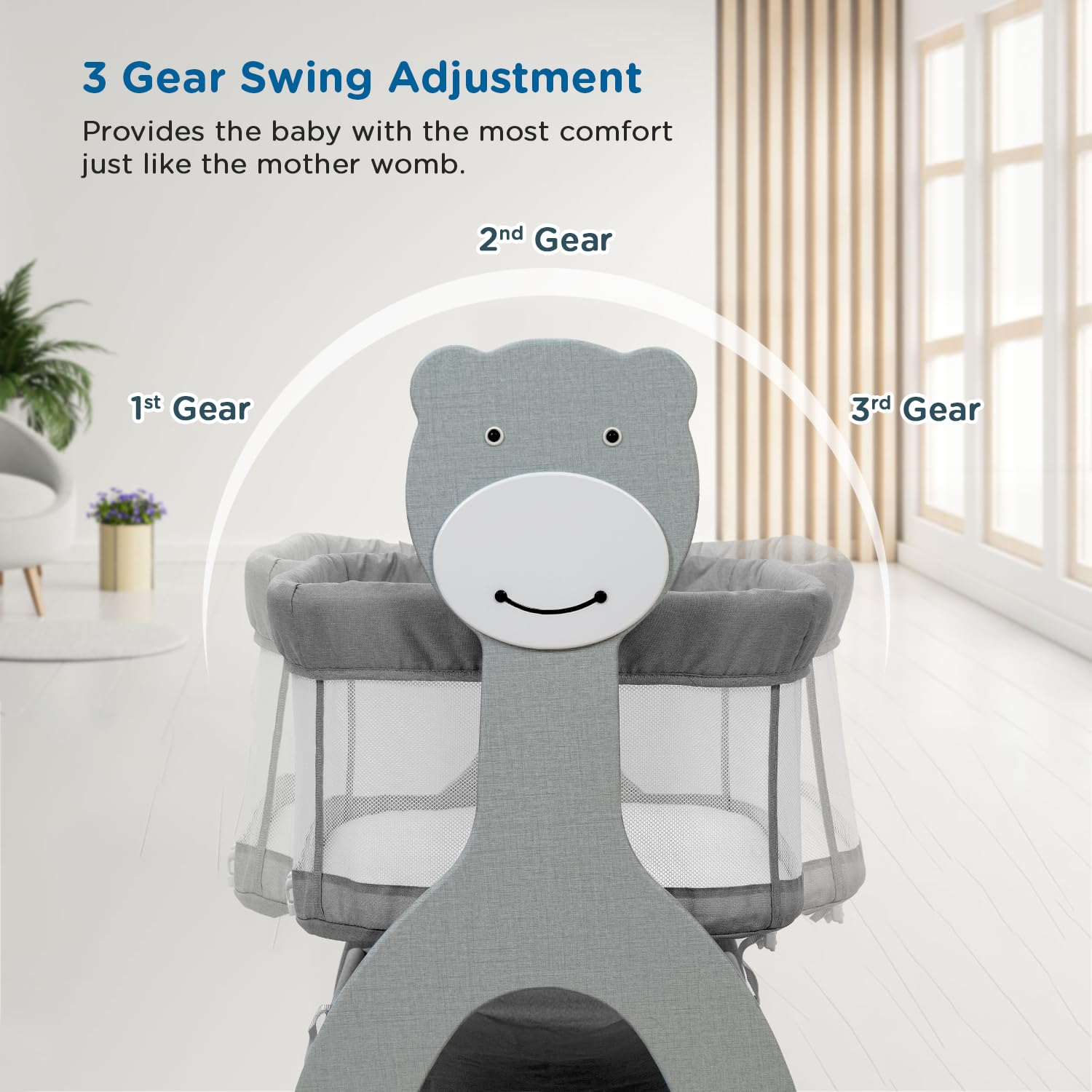 Mee Mee Sweet Love Automatic Electric Cradle for Baby | Remote Controlled 3 Gear Swing | Lightweight Baby Cot with Mosquito Net & Cot Mobile | Designed for 0-1.5 Years Kids | Carry Upto 15kgs (Grey)