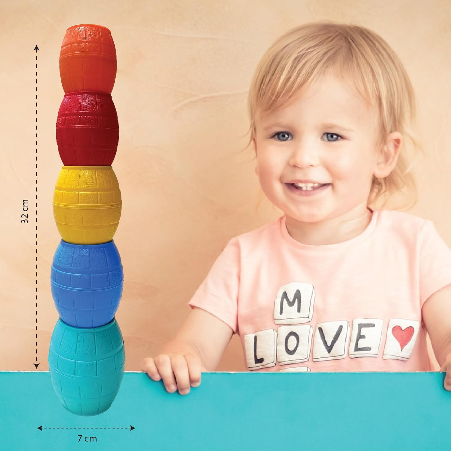 Giggles Funskool Stackable Blocks Barrels, Nesting & Stackable Toy for Kids, Encourages Learning & Development, Fun Activity for Babies, Gift Set for Kid, Age 12+ Months