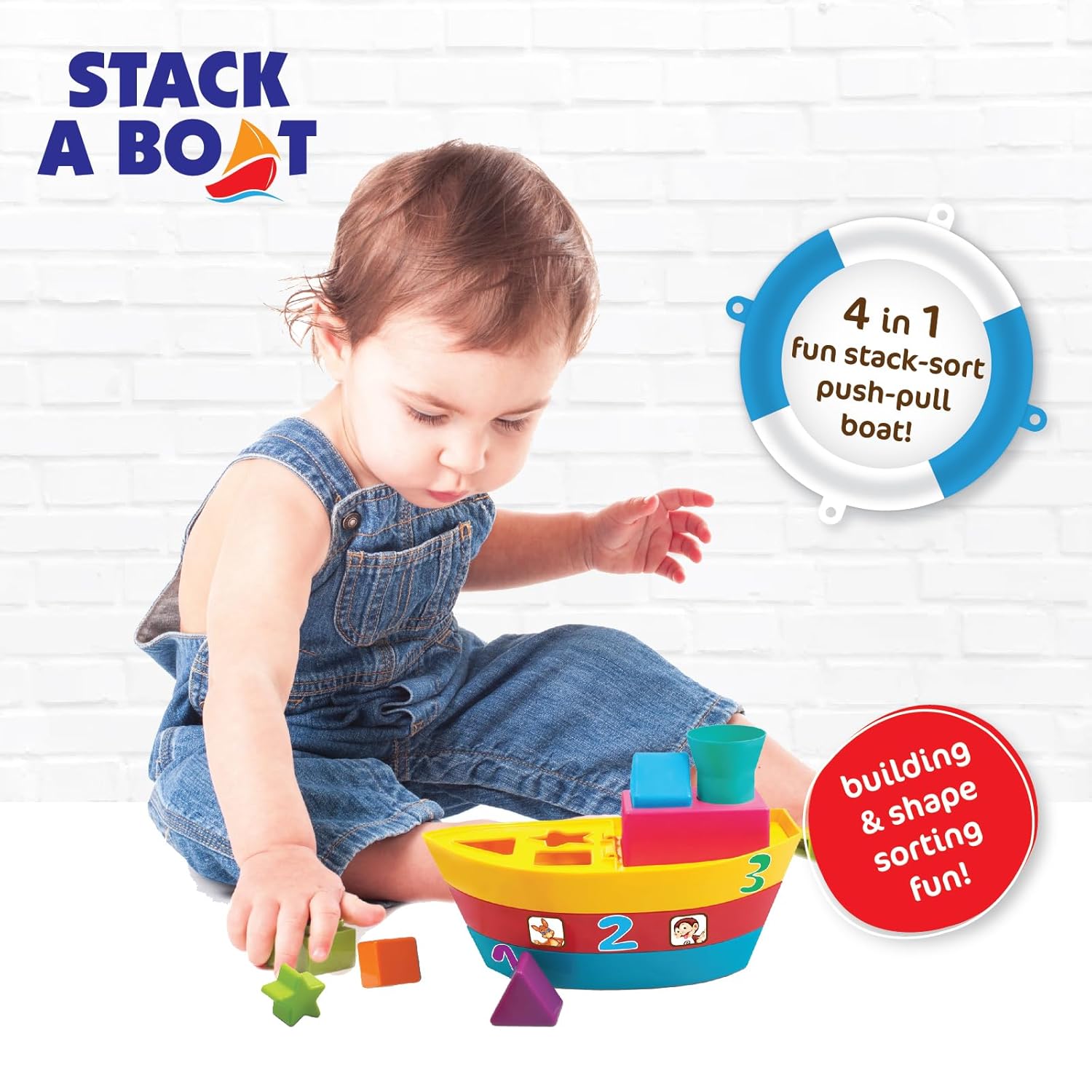 Giggles Funskool Stack A Boat, Pull Along, Nesting & Stackable Toy for Kids, Encourages Learning & Development, Fun Activity for Babies, Gift Set for Kid, Age 18+ Months