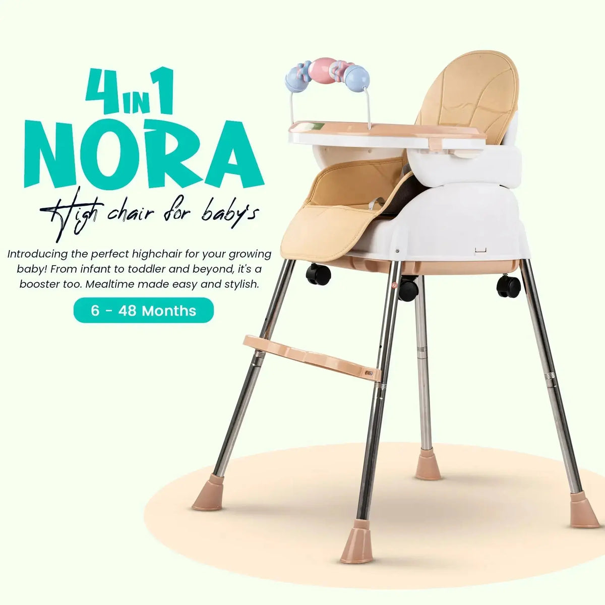 Baybee Nora 4-in-1 Convertible High Chair for Kids | Adjustable Baby Feeding Chair with Safety Harness, Cushion & Removable Tray