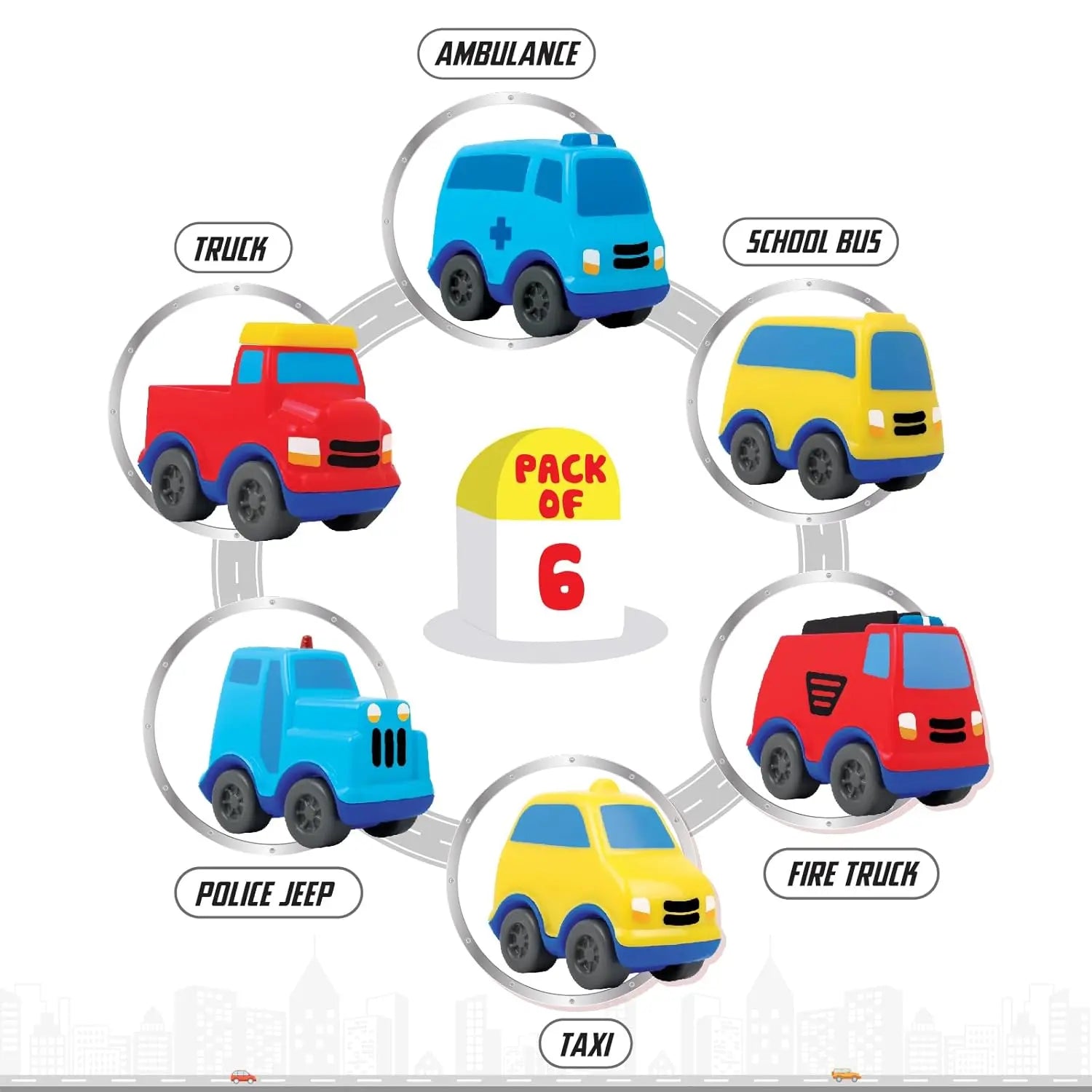 Funskool Giggles - Mini Vehicles City Series, Push and go Multicolor, Combo Pack, Gift Set, for 18 Months and Above. Giggles Funskool