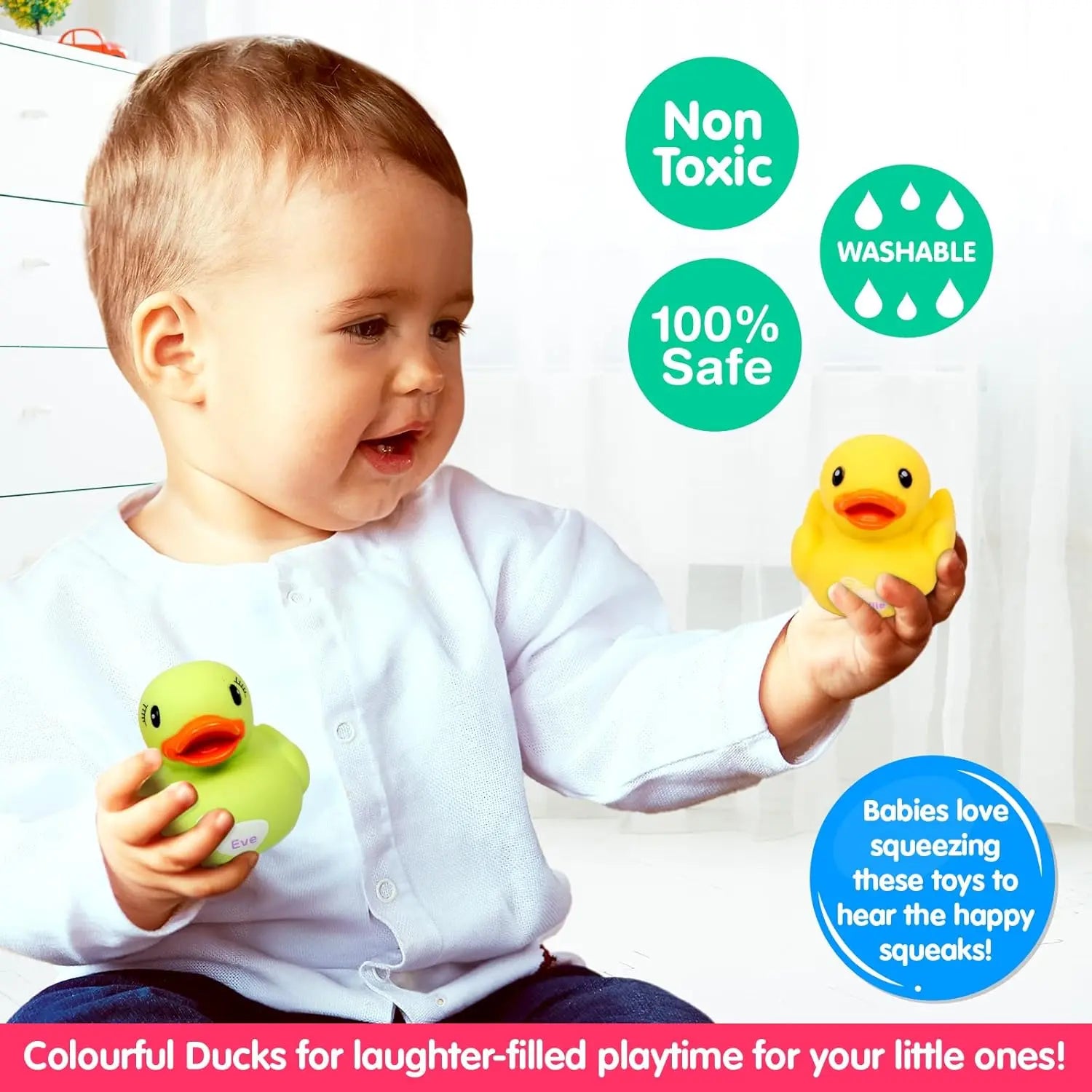 Funskool Giggles Dazzling Duck Family Squeakers , Multicolor Duck Squeakers,Ages : 6 Months, Natural squeaking Sound, Pack of 5, Infant Toys Giggles Funskool