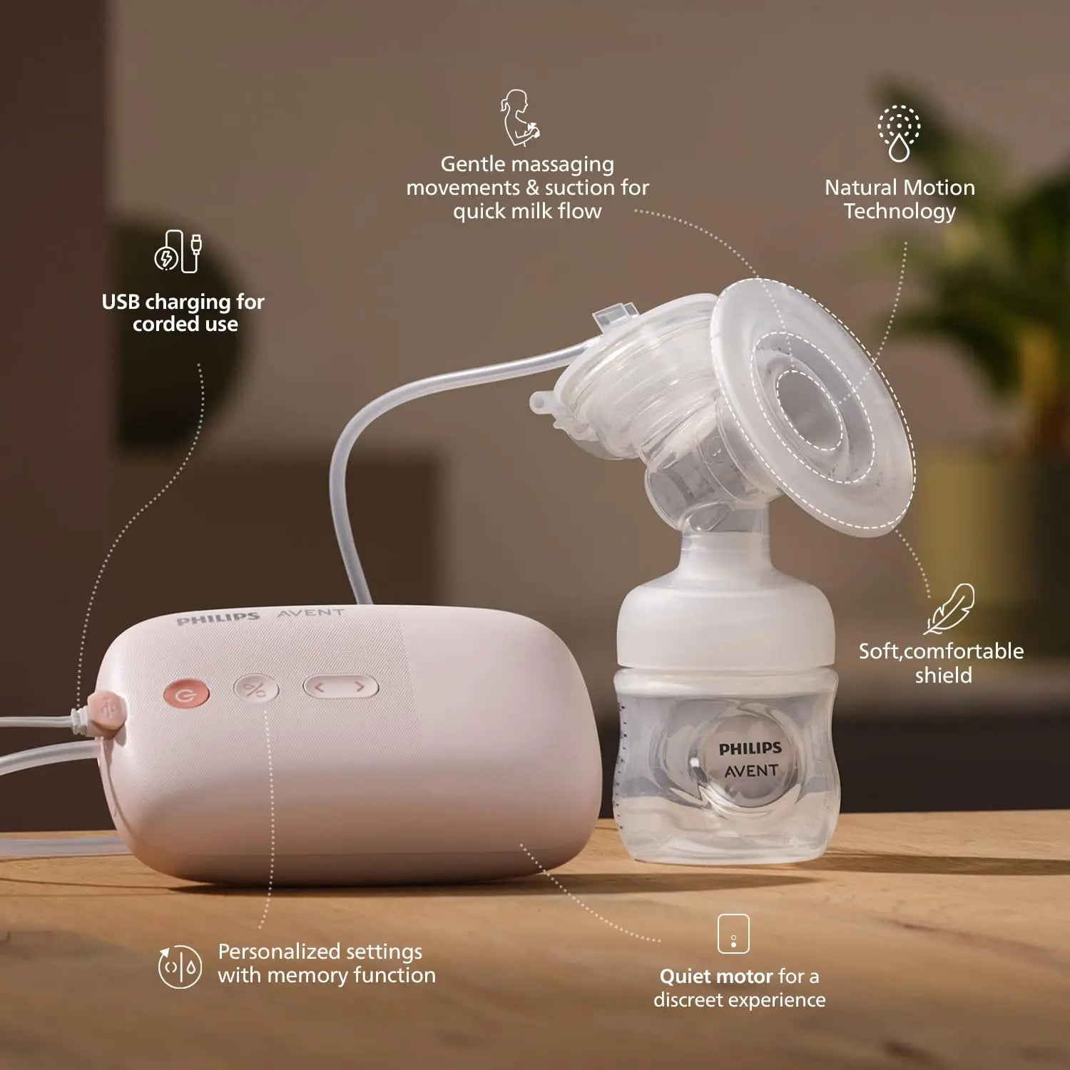 Philips Avent Electric Breast Pump | No.1 Brand Recommended by Moms Worldwide | Natural Motion Technology | One Size Fits all | 3X Faster Expression | 8 + 16 Expression and Stimulation settings | Corded | Quiet Motor | SCF395/11 Avent