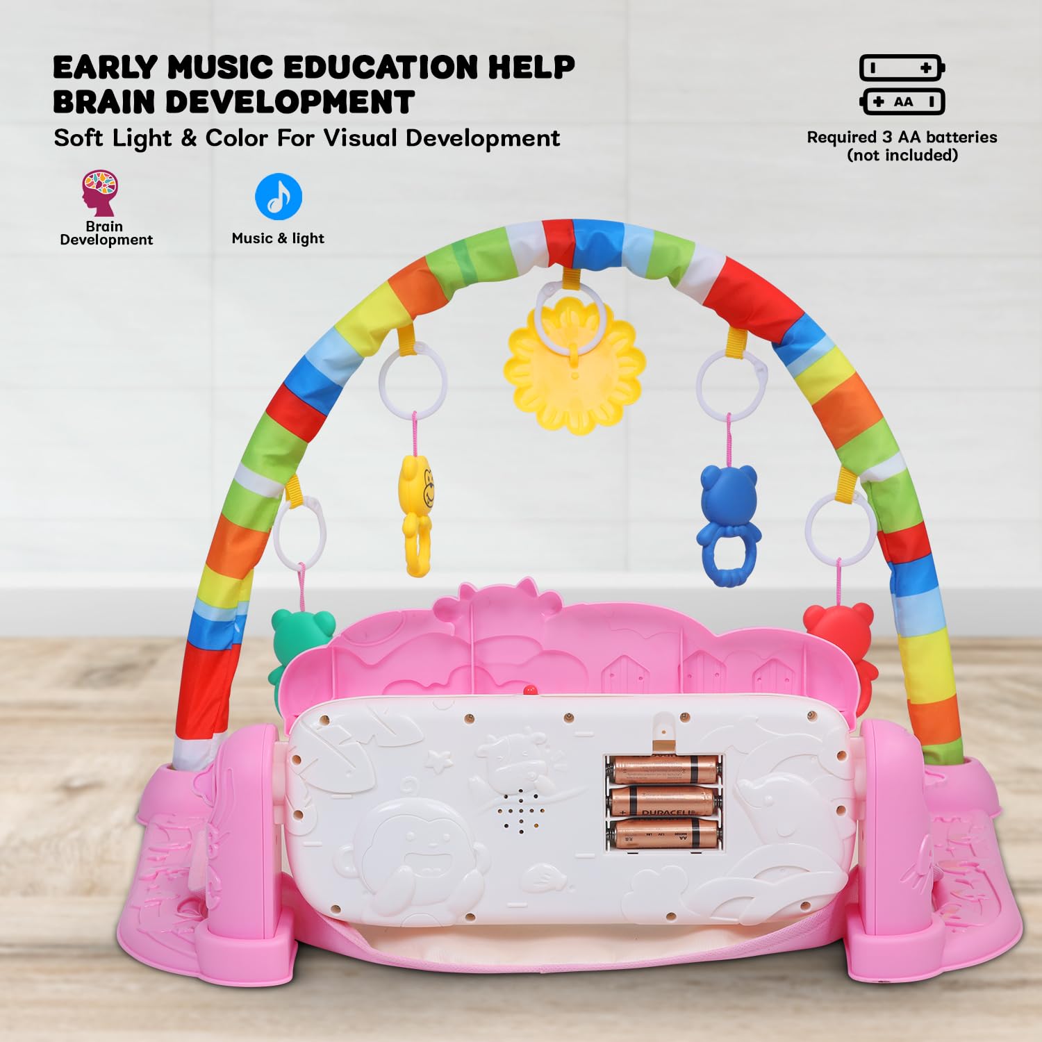 Baybee Piano Play Gym Mat for Babies, Activity Playgym for Baby with 5 Hanging Toys, Music & Lights | Playing Mat for New Born Baby | Indoor Play Gym for Babies 0 to 12 Months Boy Girl (Pink)