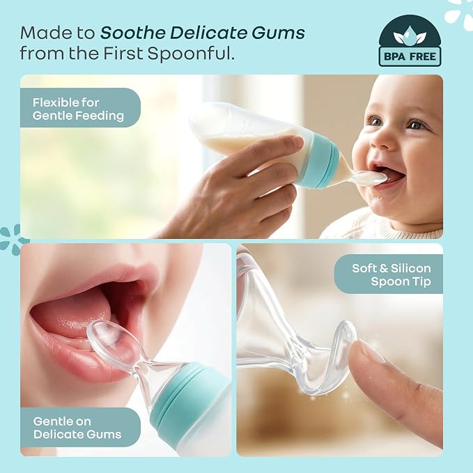 R for Rabbit First Feed Baby Food Feeder 90ml | Soft Silicone Spoon Feeder for Kids 12+ Months – Blue
