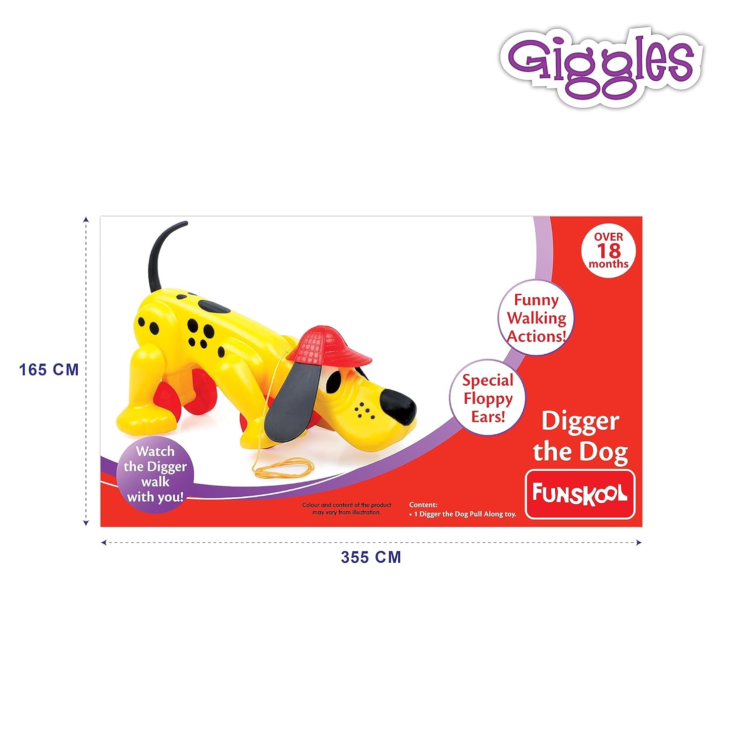 Giggles Funskool Pull Along Digger The Dog, Activity & Learning Toys for Babies, Toddlers, for Baby Boys & Girls, Encourage Walking, Improve Balance, Multicolour, Gift Set for Kids, Ages 18+ Months