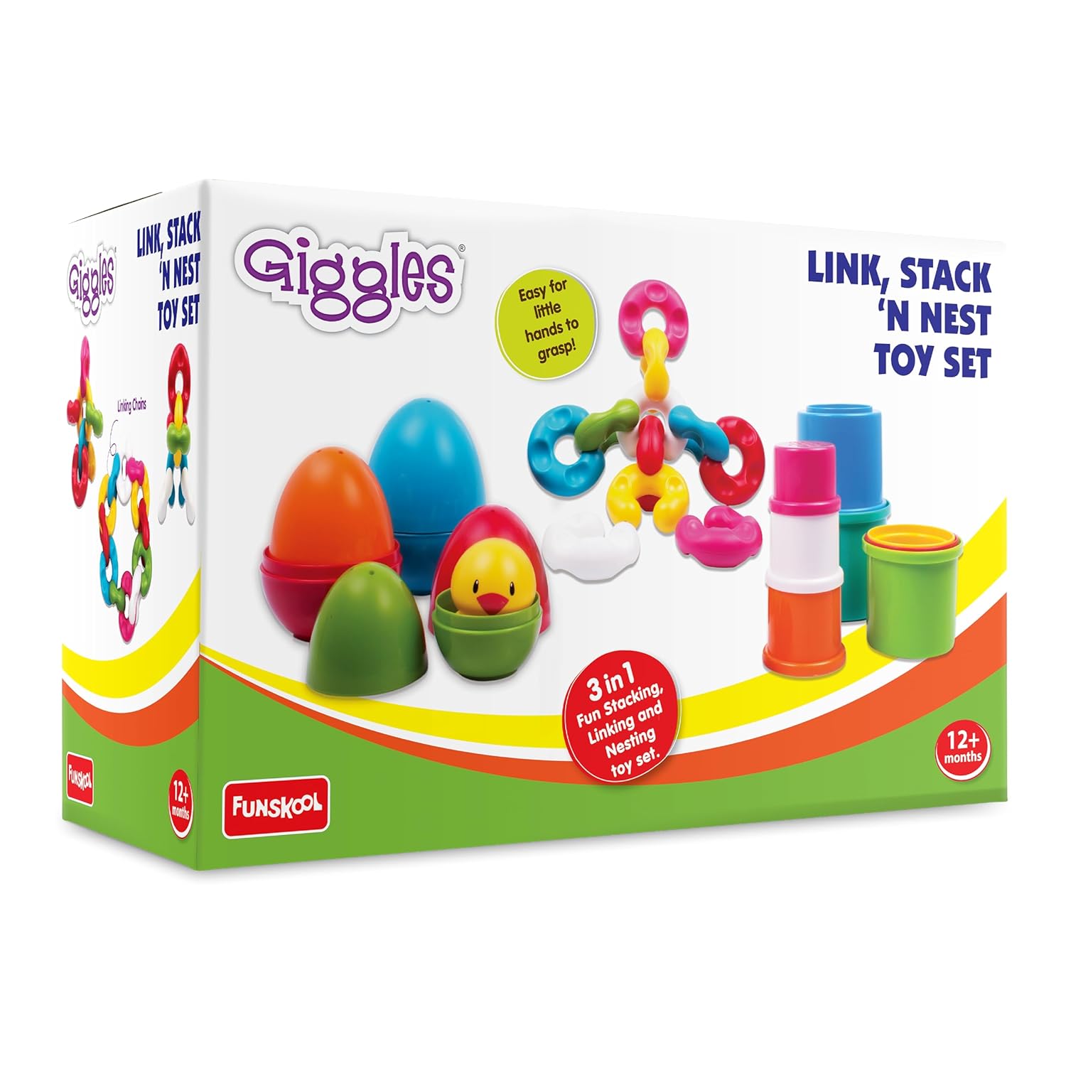 Giggles Funskool Link Stack N Nest, Nesting & Stackable Toy Blocks for Kids, Encourages Learning & Development, Fun Activity for Babies, Gift Set for Kid, Age 12+ Months