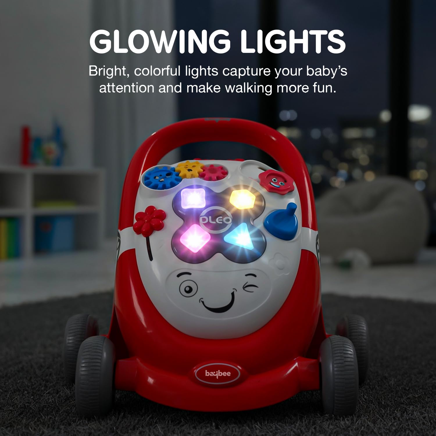 Baybee Oleo Baby Walker for Kids, Baby Activity Walker with Music, LED Light, Rotating Gears & Grip Push Handle | Kids Walker for Baby Toddlers | Baby Walker for 0 to 2 Years Boy Girl (Red)