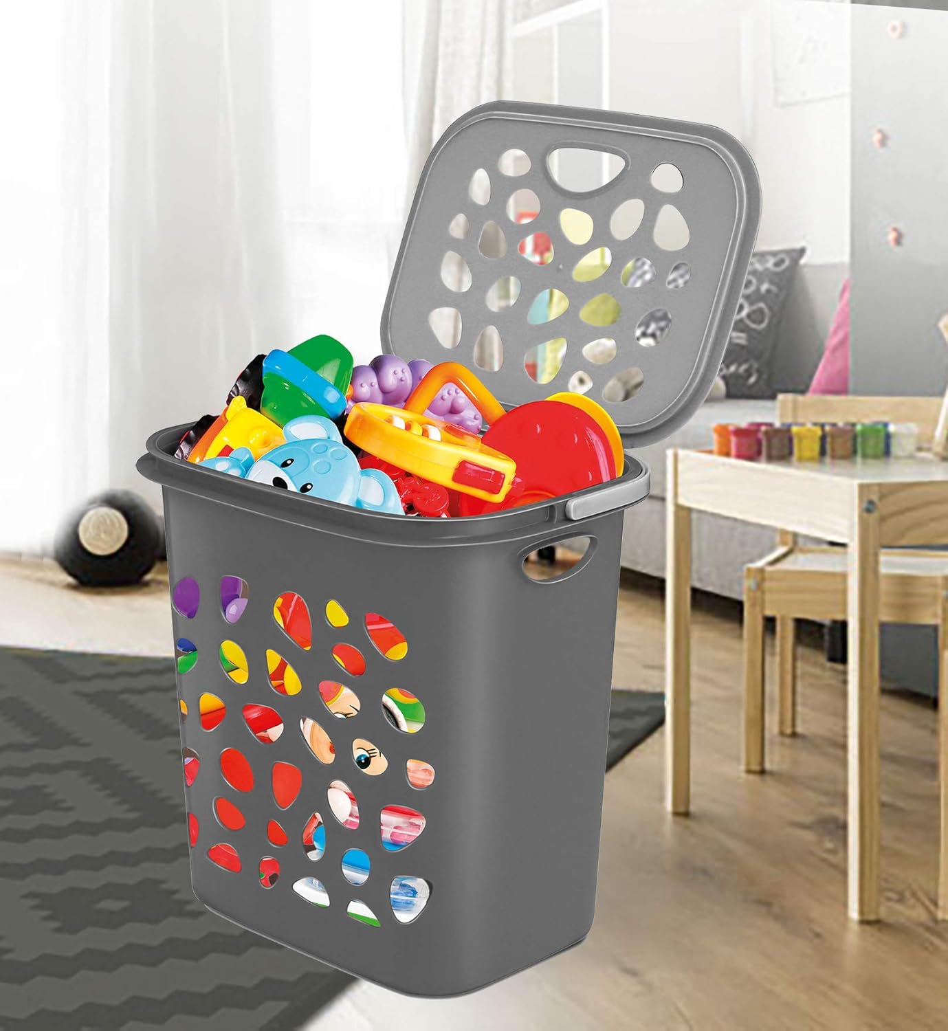 Milton Hamper Laundry/Toy Organizer Basket, 35 liters, Grey