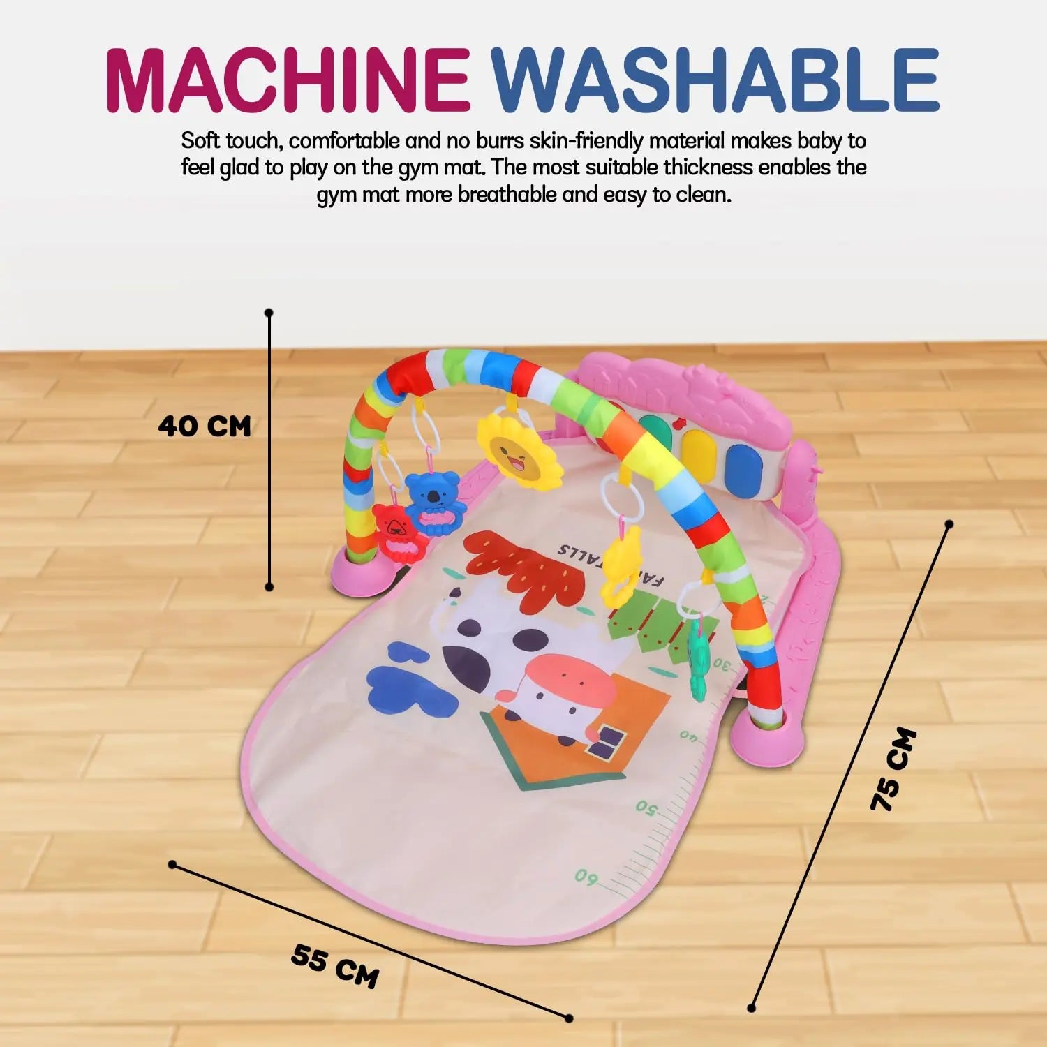 Baybee Piano Play Gym Mat for Babies, Activity Playgym for Baby with 5 Hanging Toys, Music & Lights | Playing Mat for New Born Baby | Indoor Play Gym for Babies 0 to 12 Months Boy Girl (Pink) baybee