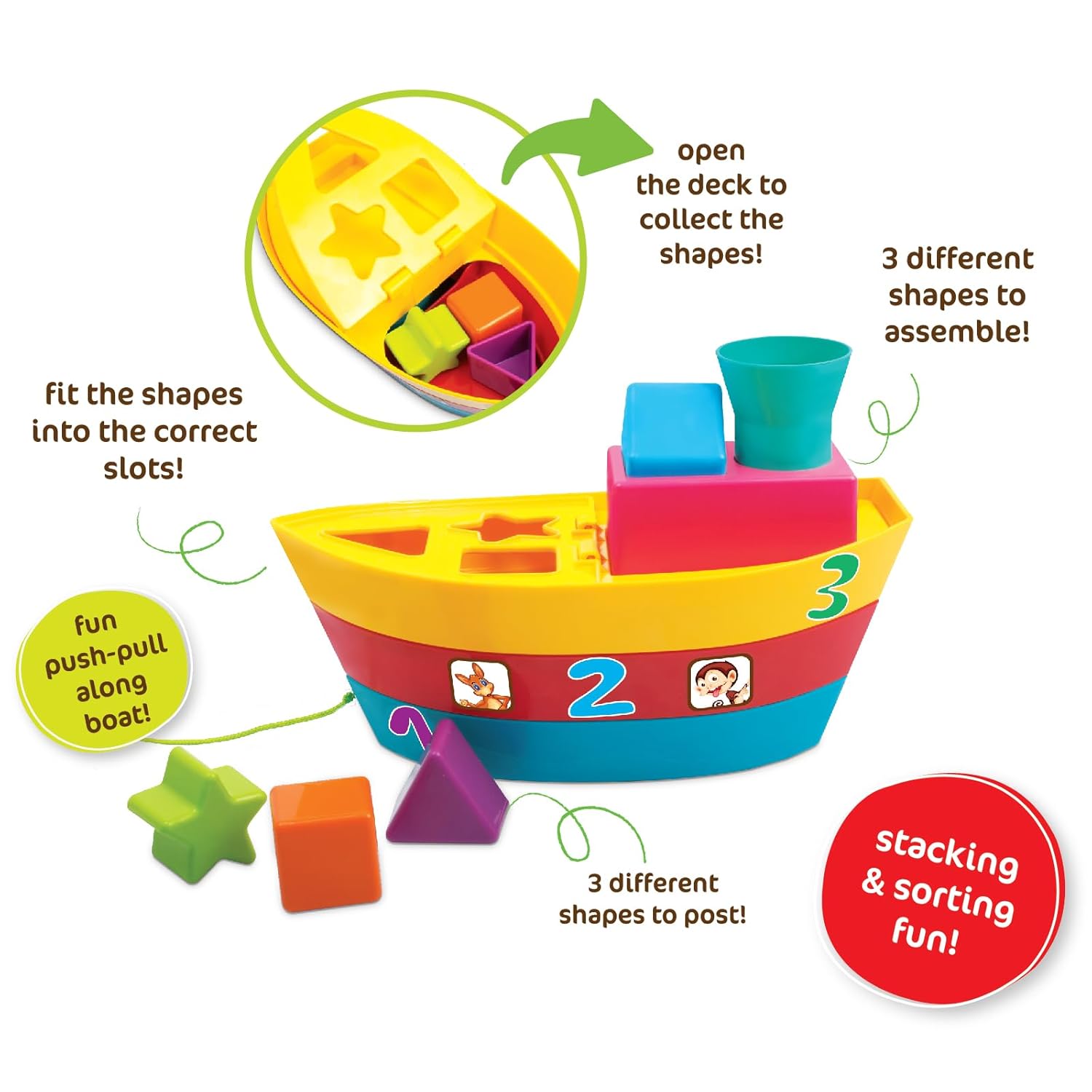 Giggles Funskool Stack A Boat, Pull Along, Nesting & Stackable Toy for Kids, Encourages Learning & Development, Fun Activity for Babies, Gift Set for Kid, Age 18+ Months