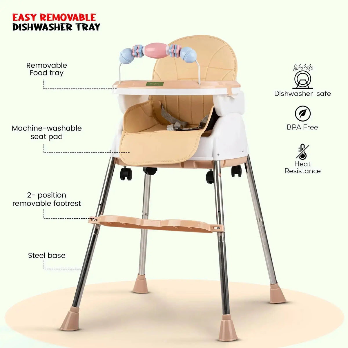 Baybee Nora 4-in-1 Convertible High Chair for Kids | Adjustable Baby Feeding Chair with Safety Harness, Cushion & Removable Tray