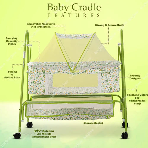 Baybee Enchant Baby Swing Cradle for Baby – Baby Cradle Swing Jhula with Mosquito Net, Storage Basket & Wheels | Newborn to 12 Months