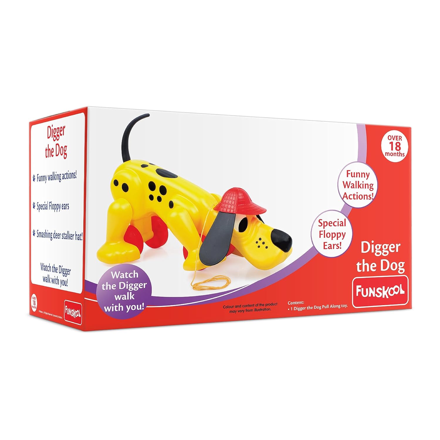 Giggles Funskool Pull Along Digger The Dog, Activity & Learning Toys for Babies, Toddlers, for Baby Boys & Girls, Encourage Walking, Improve Balance, Multicolour, Gift Set for Kids, Ages 18+ Months