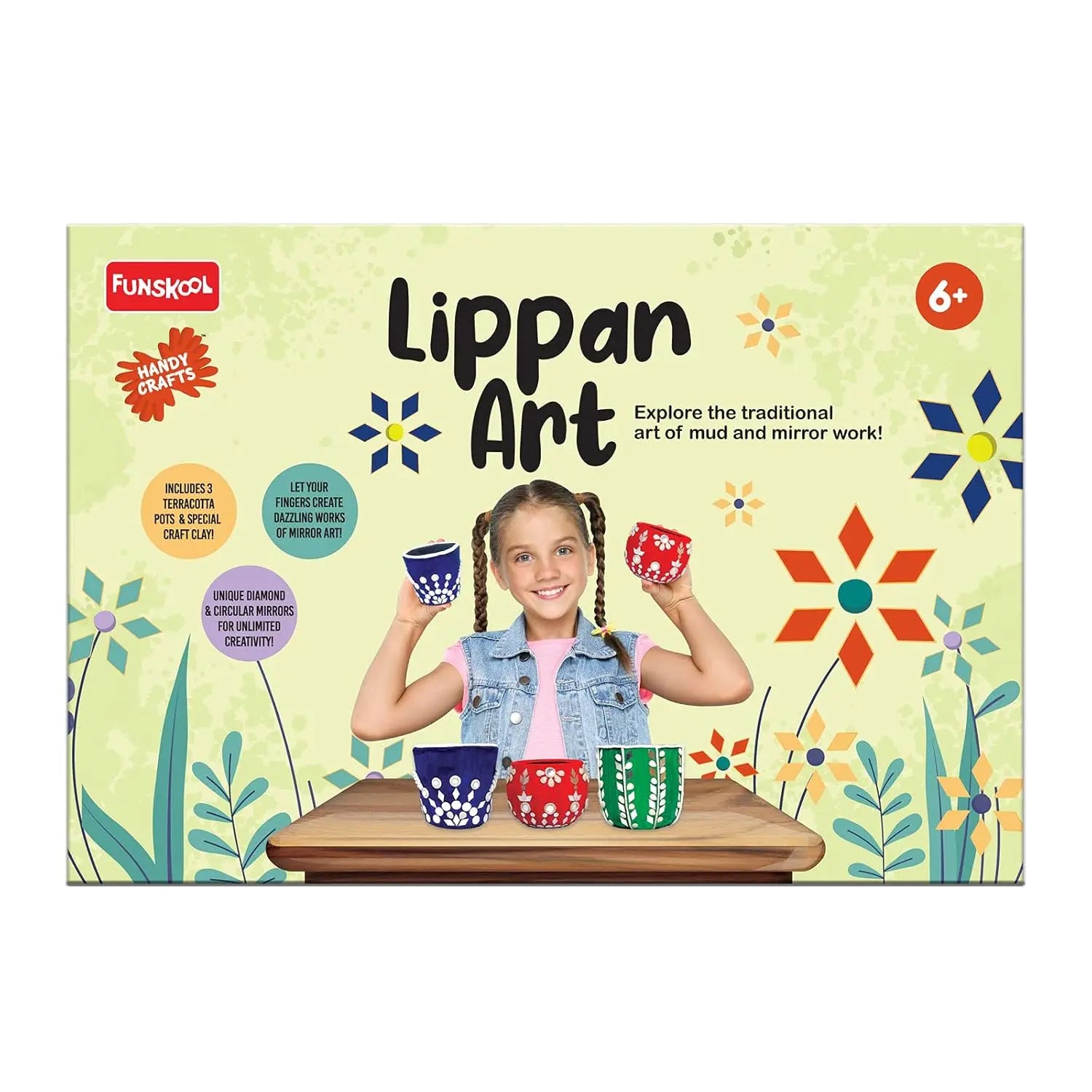 Funskool Handycrafts Lippan Art, Pot Decorating kit, Traditional Art, Mirror Work, Toys for Kids, Art and Craft Kit, DIY Kit For Kids, Ages 6 Years and Above, Multicolour Giggles Funskool
