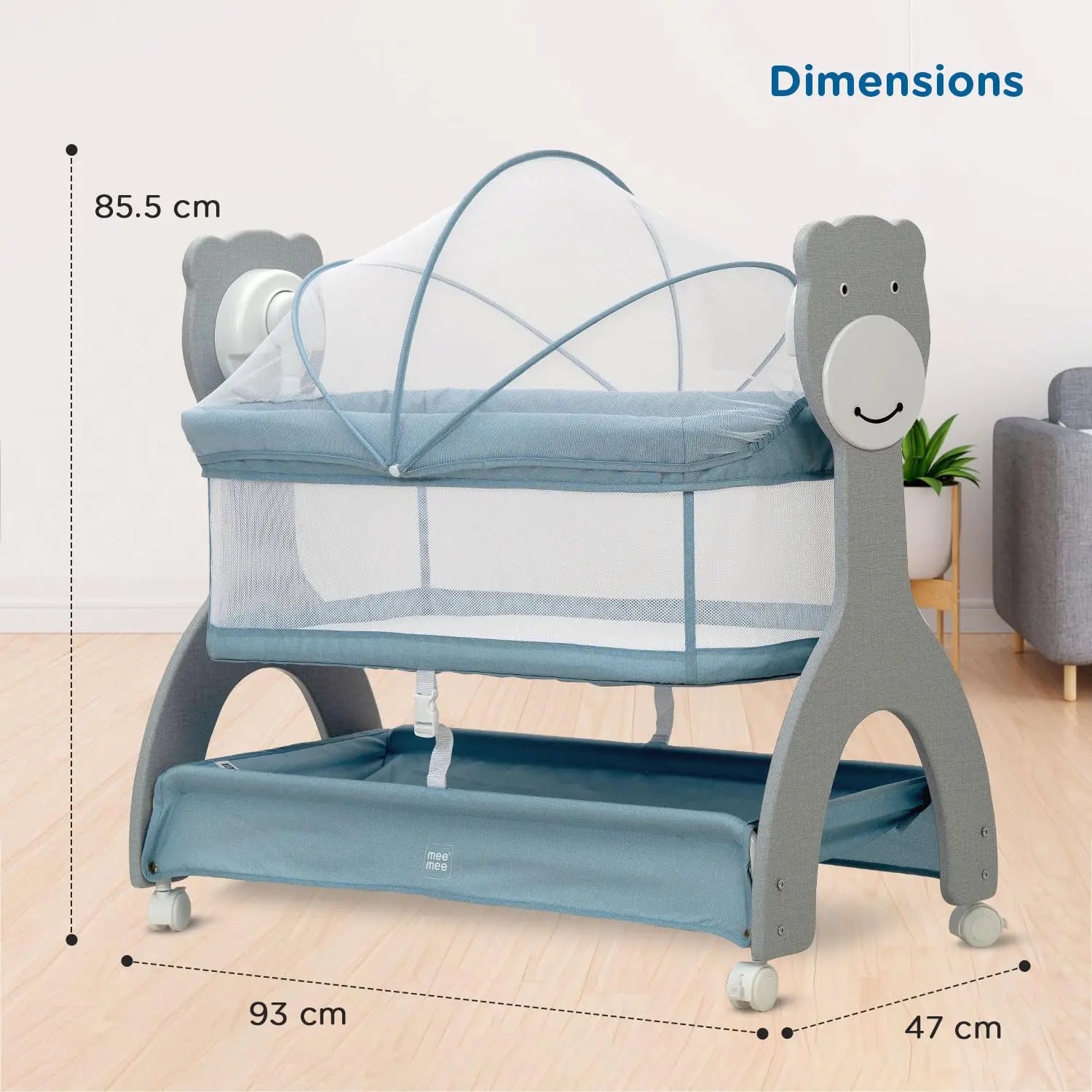Mee Mee Wood Sweet Love Automatic Electric Cradle/Bassinet for Baby | Remote Controlled 3 Gear Swing | Lightweight Baby Cradle with Mosquito Net & Cot Mobile | Designed for 0-1.5 Years Kids (Blue) Mee Mee