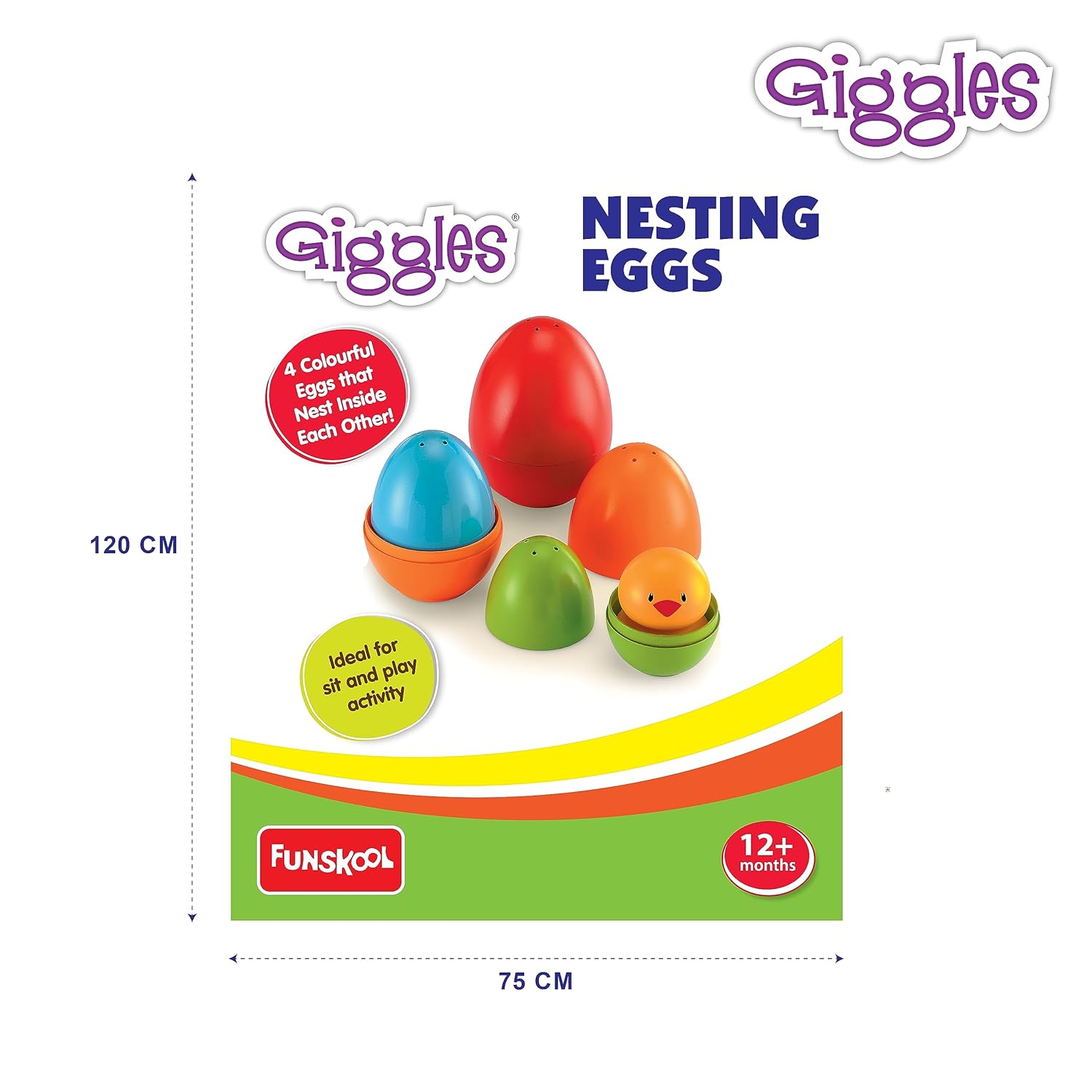 Giggles Funskool Plastic Eggs Nesting Toy With A Chick, Helps To Match, Nest And Discover, 12 Months & Above, Infant And Preschool Toys, Multi Color Pack of 4 Pcs