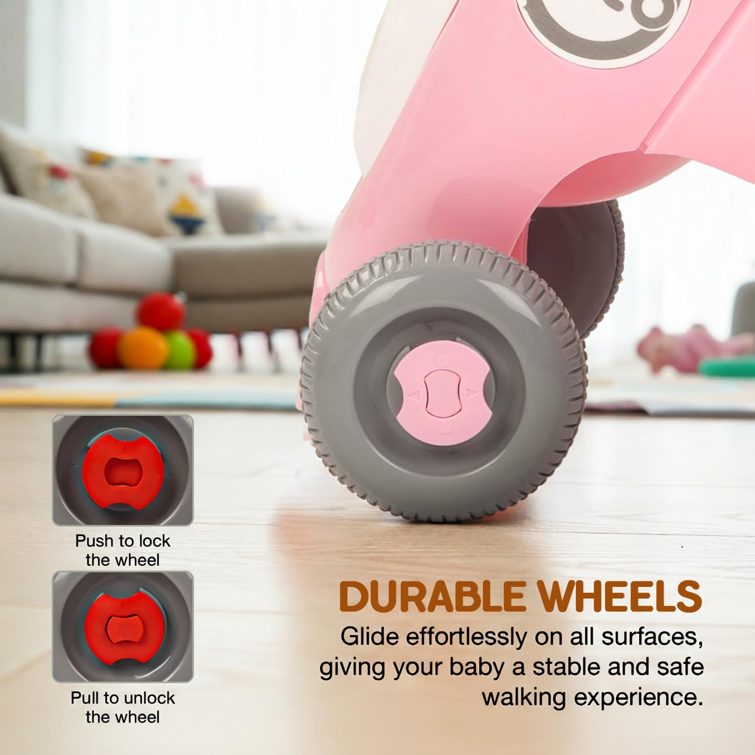 Baybee Oleo Baby Walker for Kids, Baby Activity Walker with Music, LED Light, Rotating Gears & Grip Push Handle | Kids Walker for Baby Toddlers | Baby Walker for 0 to 2 Years Boy Girl (Lite Pink)
