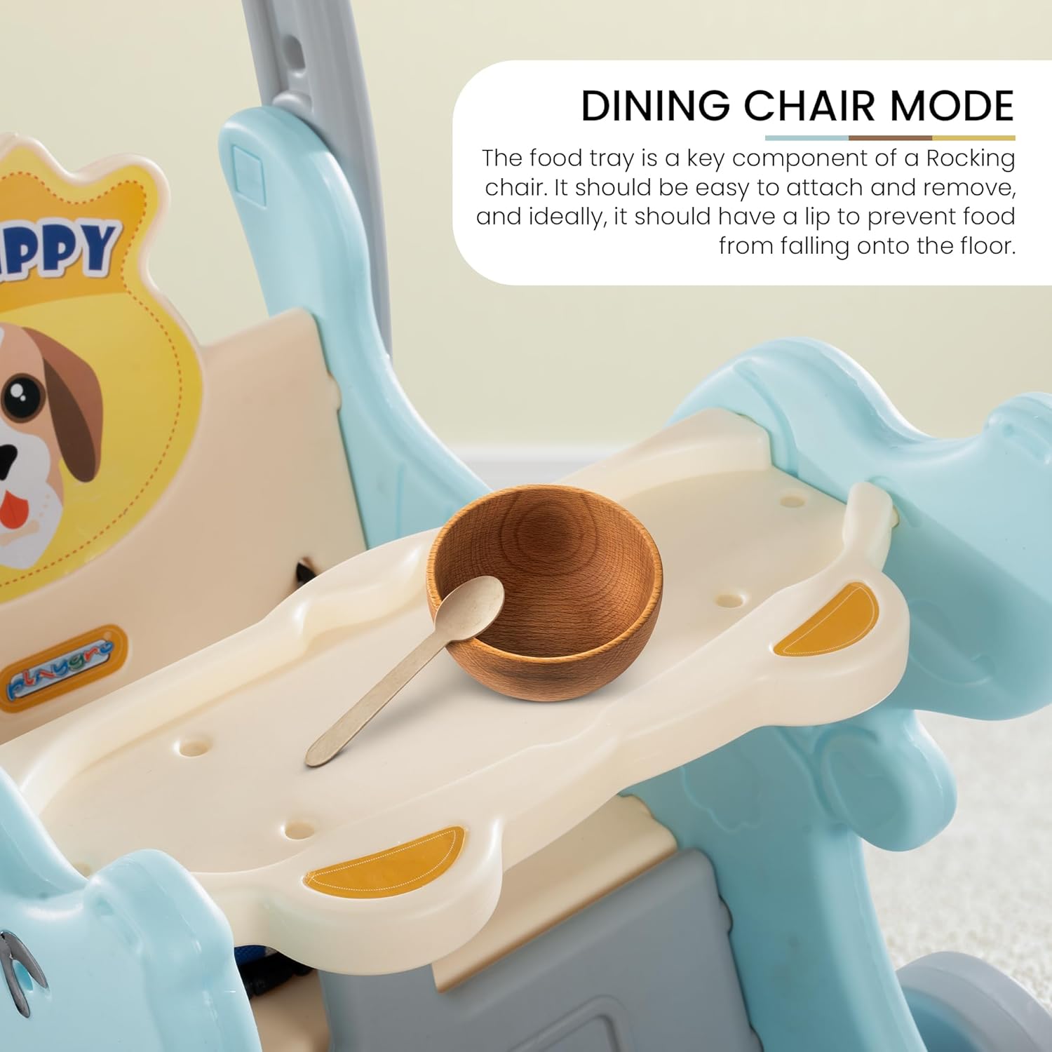 Playgro 2 In 1 Puppy Baby Rocking Chair For Kids|Baby Rocker Rider Toy For Kids With Food Tray, Seat Belt & Backrest|Baby Dining Rocking Chair For Babies Indoor Outdoor 12+months Boys Girls - Blue
