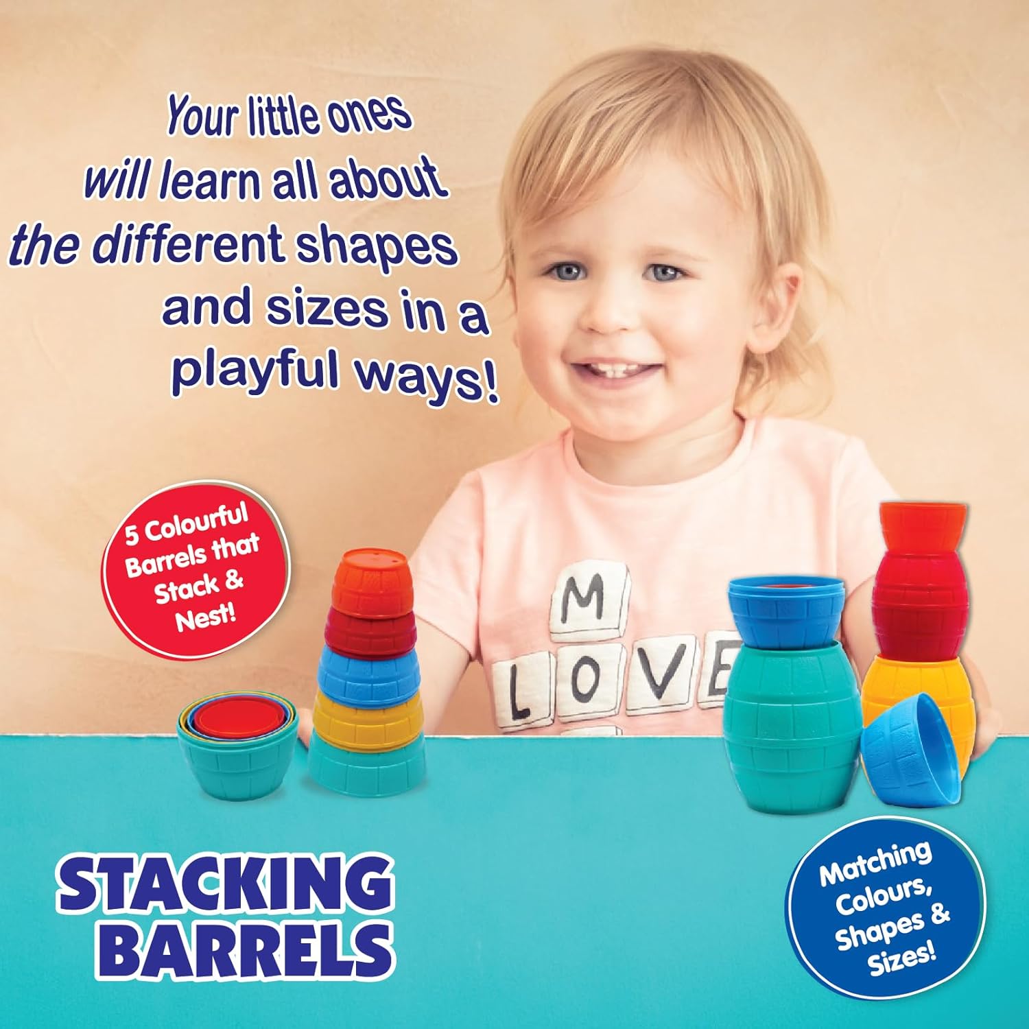 Giggles Funskool Stackable Blocks Barrels, Nesting & Stackable Toy for Kids, Encourages Learning & Development, Fun Activity for Babies, Gift Set for Kid, Age 12+ Months
