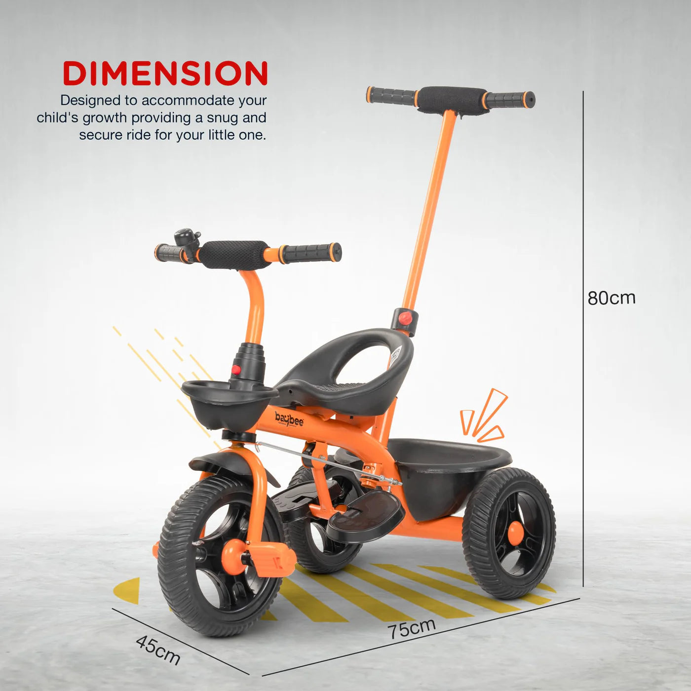 Baybee Trilo 2 in 1 Baby Tricycle for Kids, Smart Kids Tricycle with Parental Push Handle - (ORANGE)